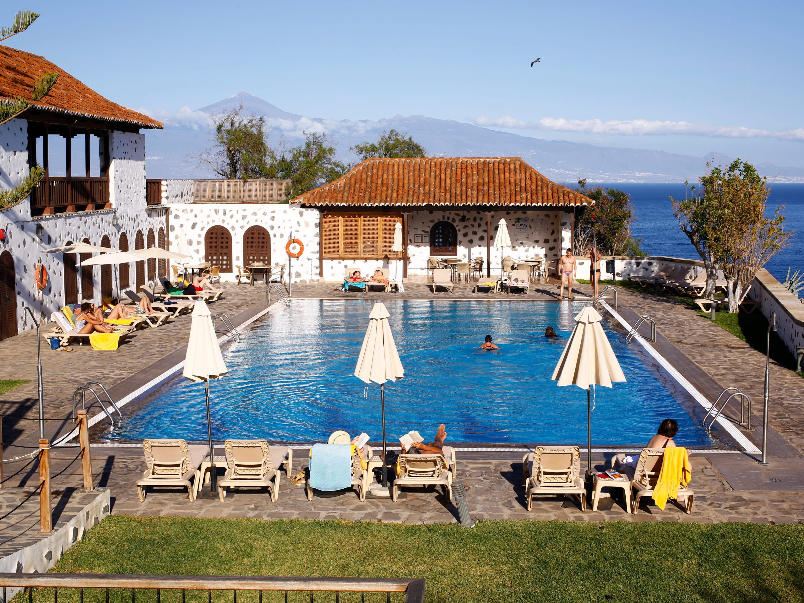 The pool with mountain and sea views at Parador La Gomera in Canary Islands.