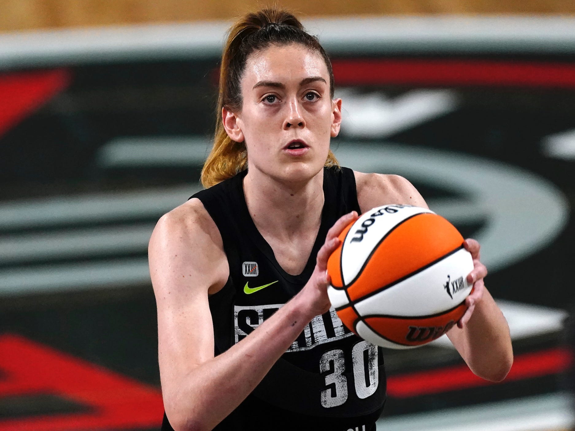 Breanna Stewart prepares to take a shot.