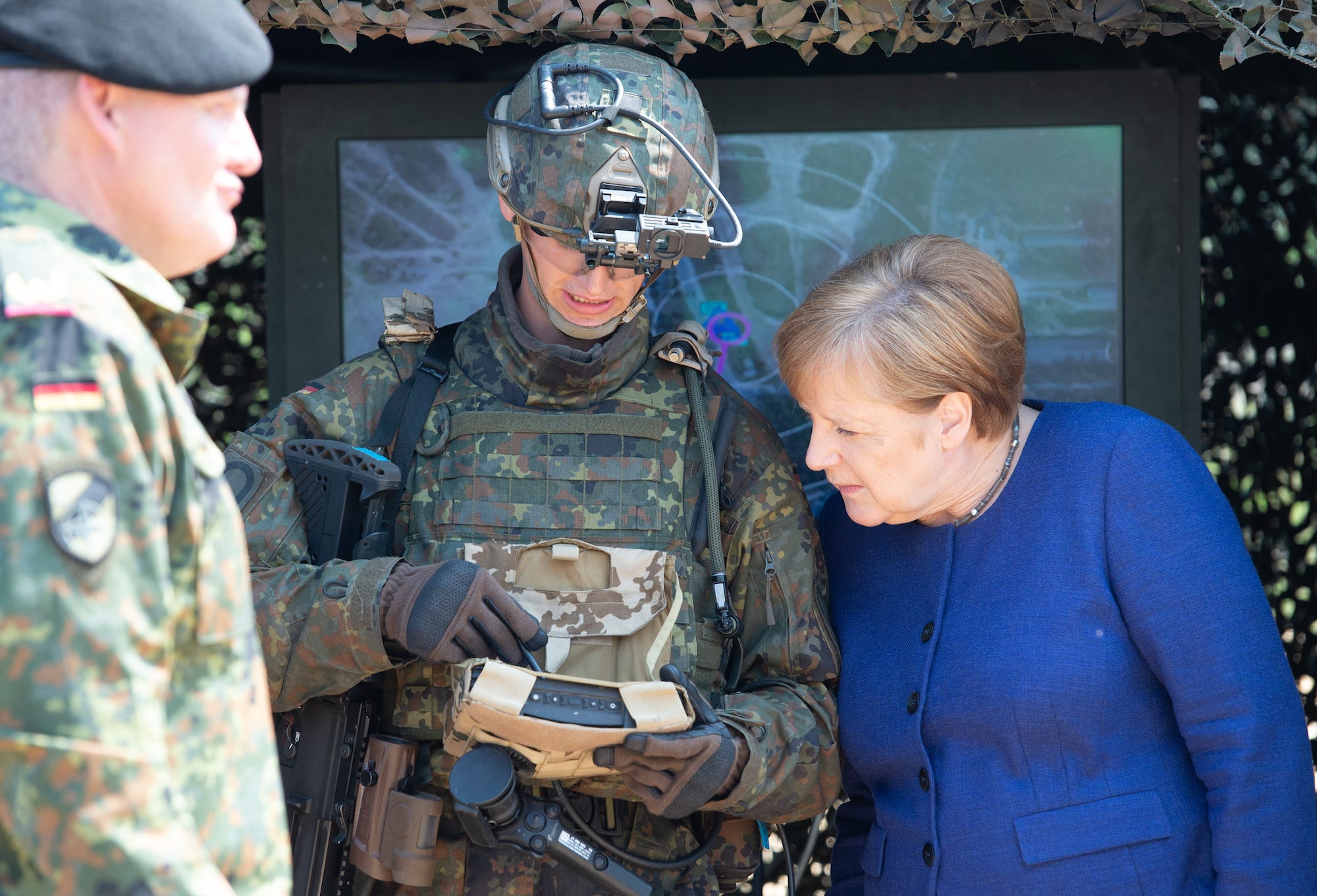 Angela Merkel with German Bundeswehr soldier