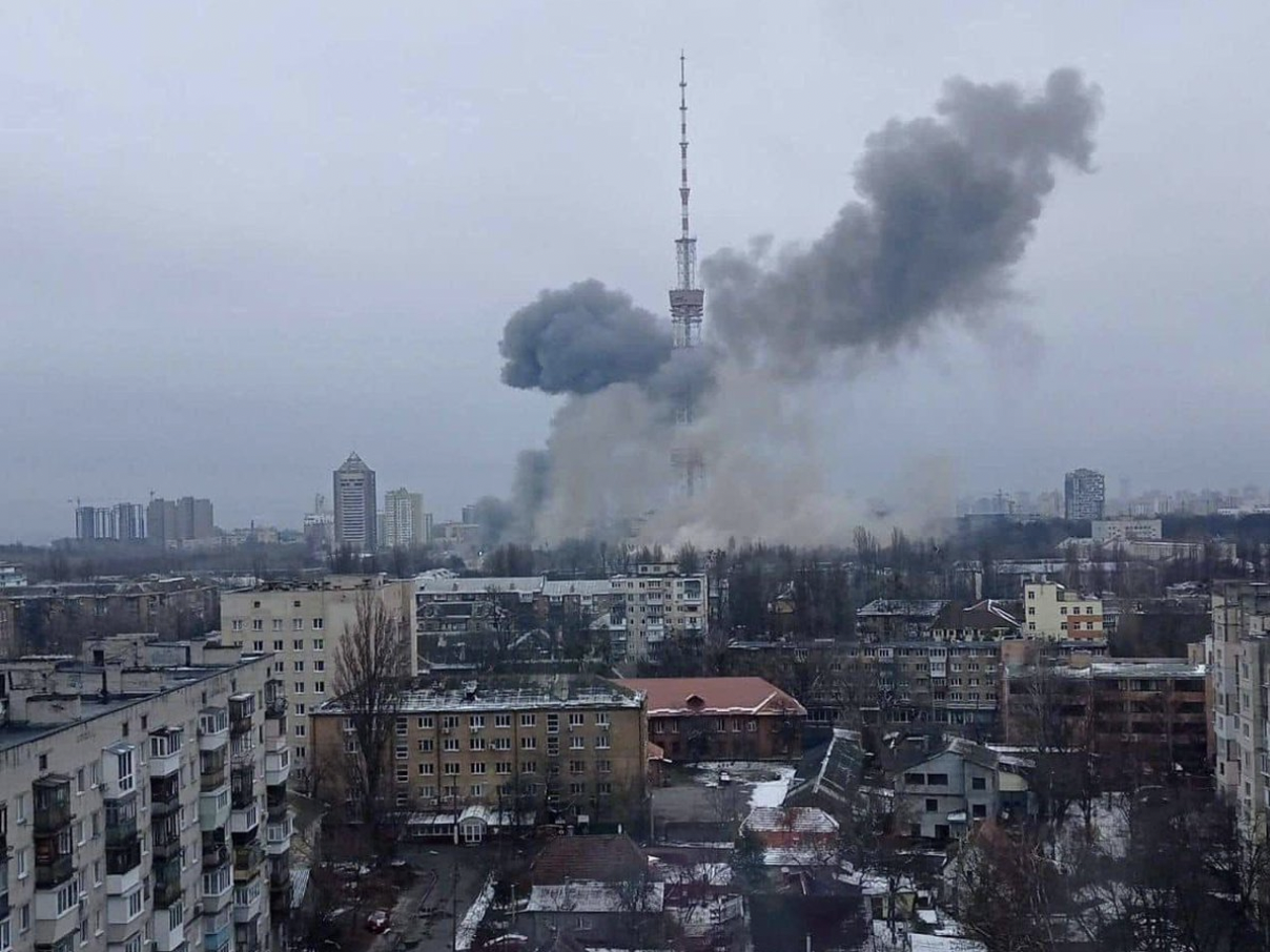 TV tower in Kyiv, Ukraine, is hit by an airstrike.