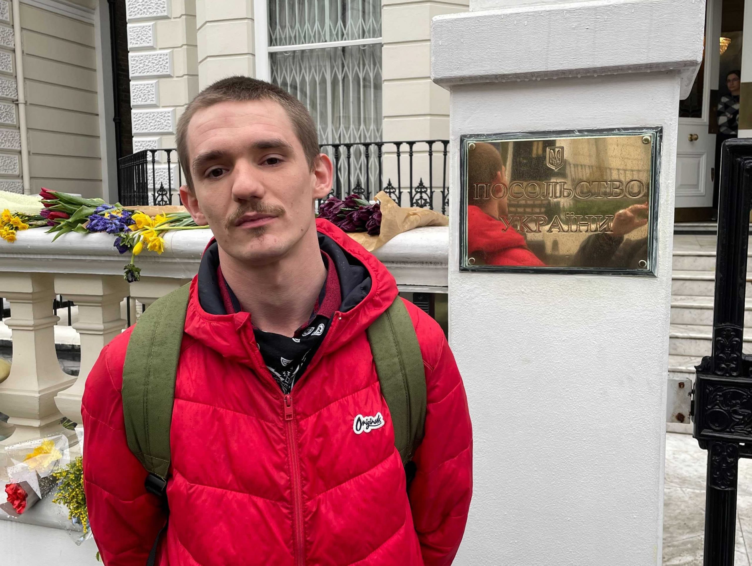 Vinnie Baldwin outside the Embassy of Ukraine in London