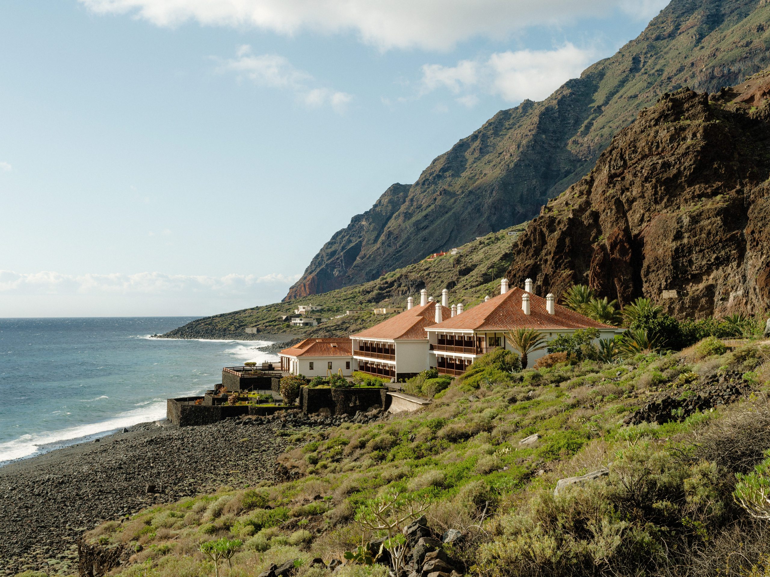 Villas on a hill overlooking the sea in the Canary islands.