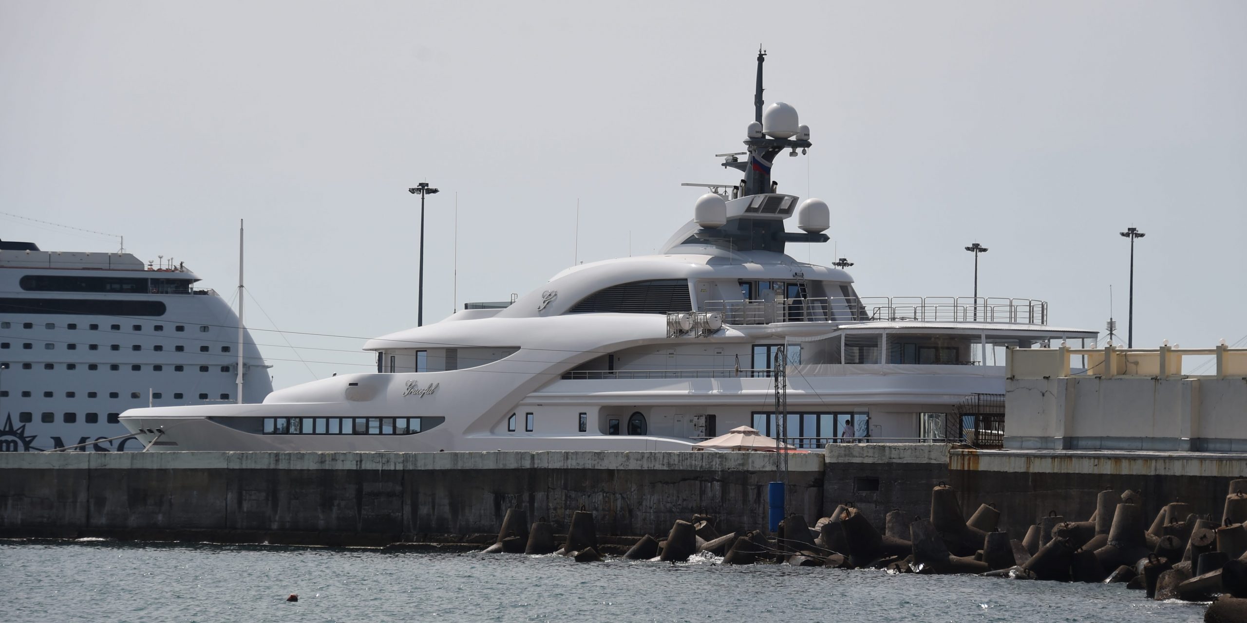 The yacht 'Graceful' of Russian President Vladimir Putin is moored at the port of Sochi, Russia, 13 July 2015.