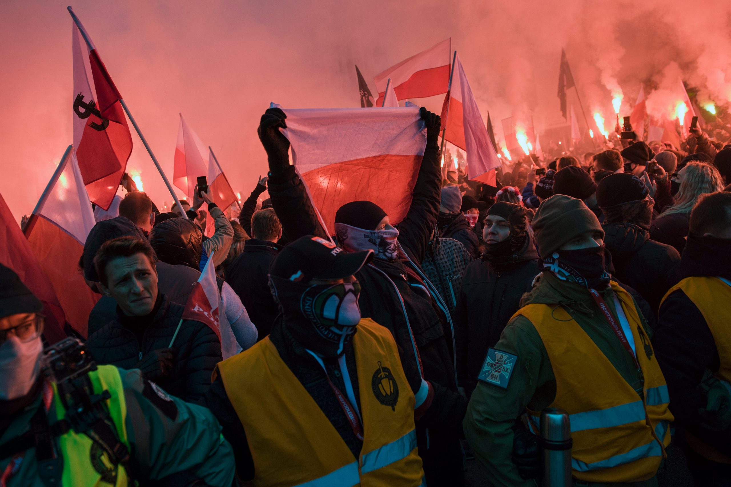 Thousands took part in an annual far-right march in Warsaw to mark Polands Independence Day, 11 November 2020.