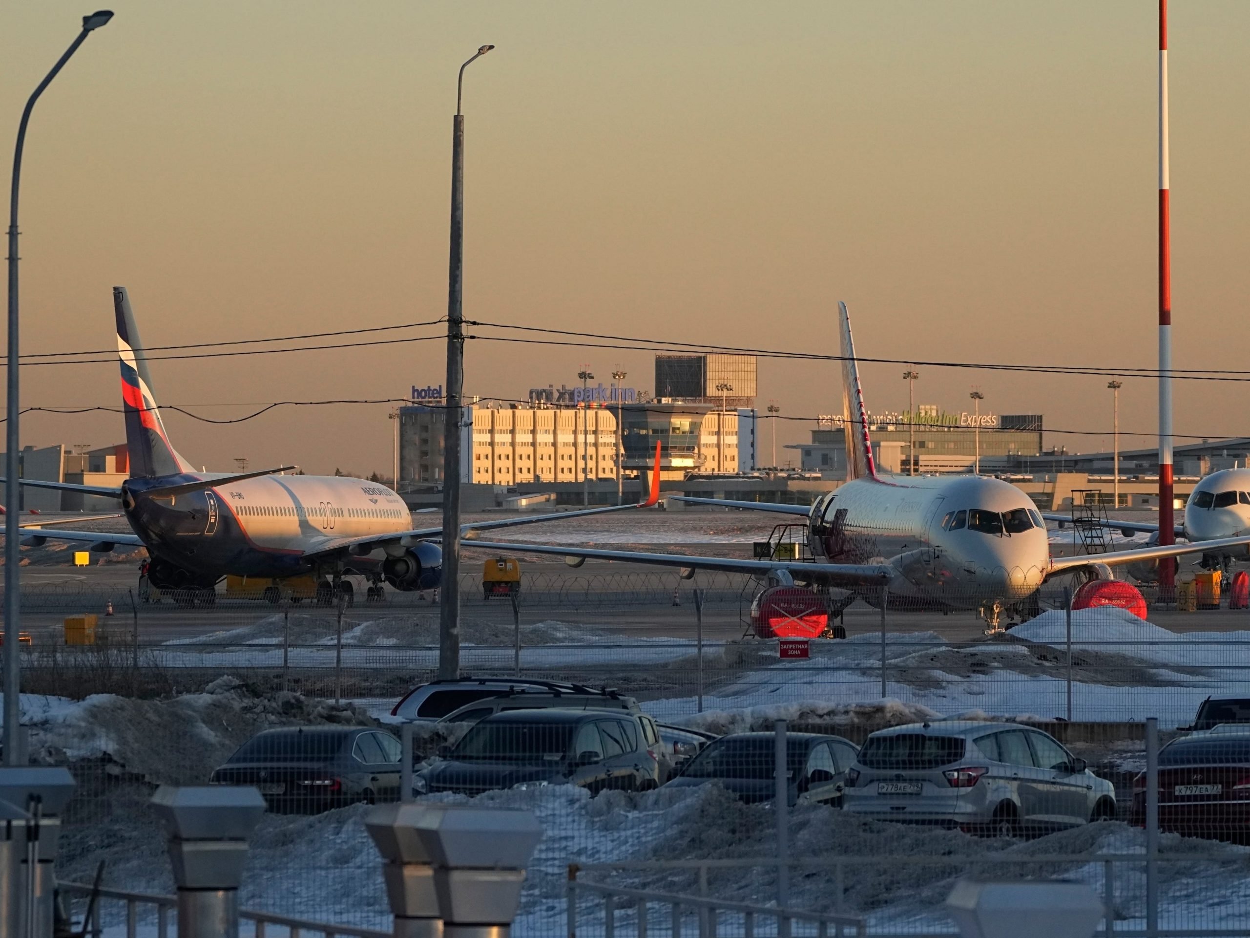 Aeroflot's passengers planes are parked at Sheremetyevo airport, outside Moscow, Russia.