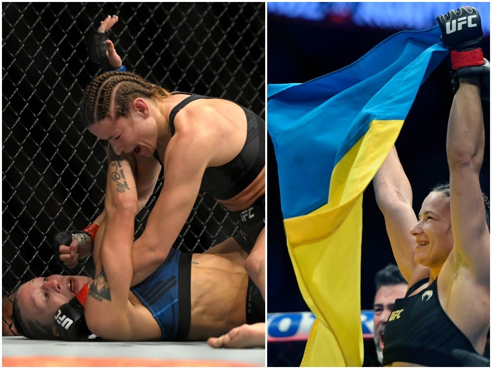 Ukraine fighter Maryna Moroz wins her UFC match.