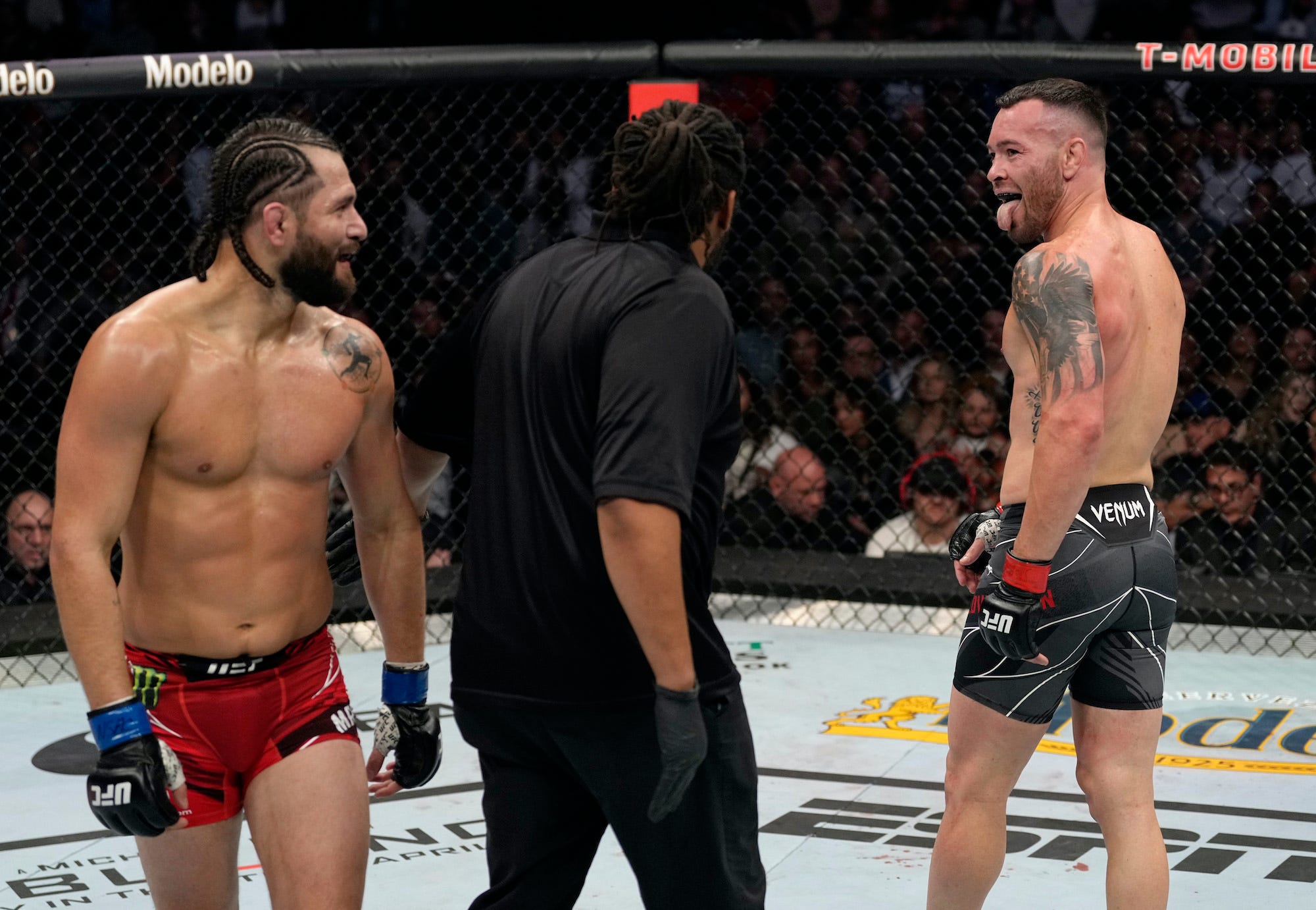 Colby Covington stuck his tongue out at Jorge Masvidal after one round of combat at UFC 272.