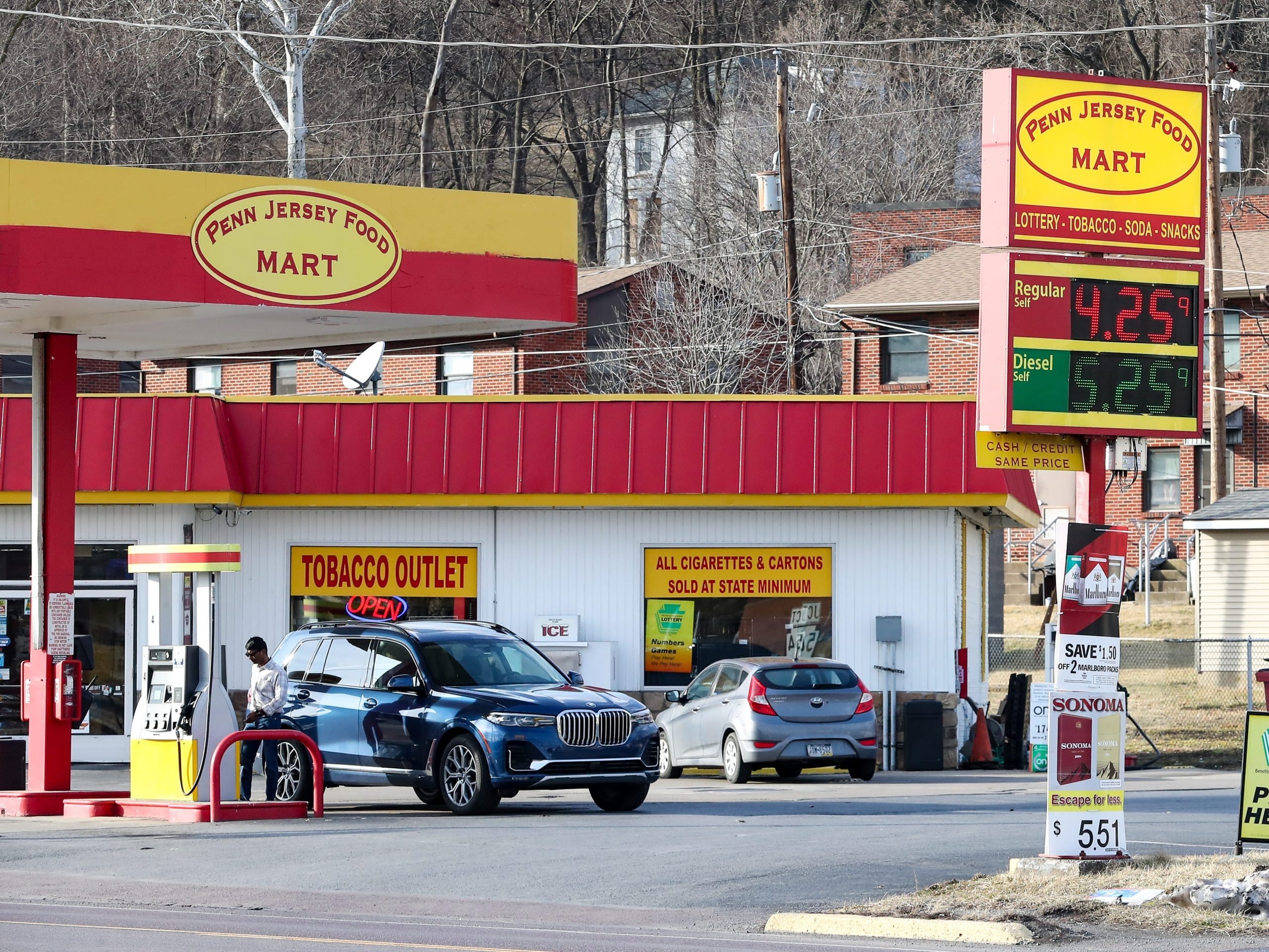 A Penn Jersey Food Mart station in Pennsylvania showing gas prices on March 6, 2022.