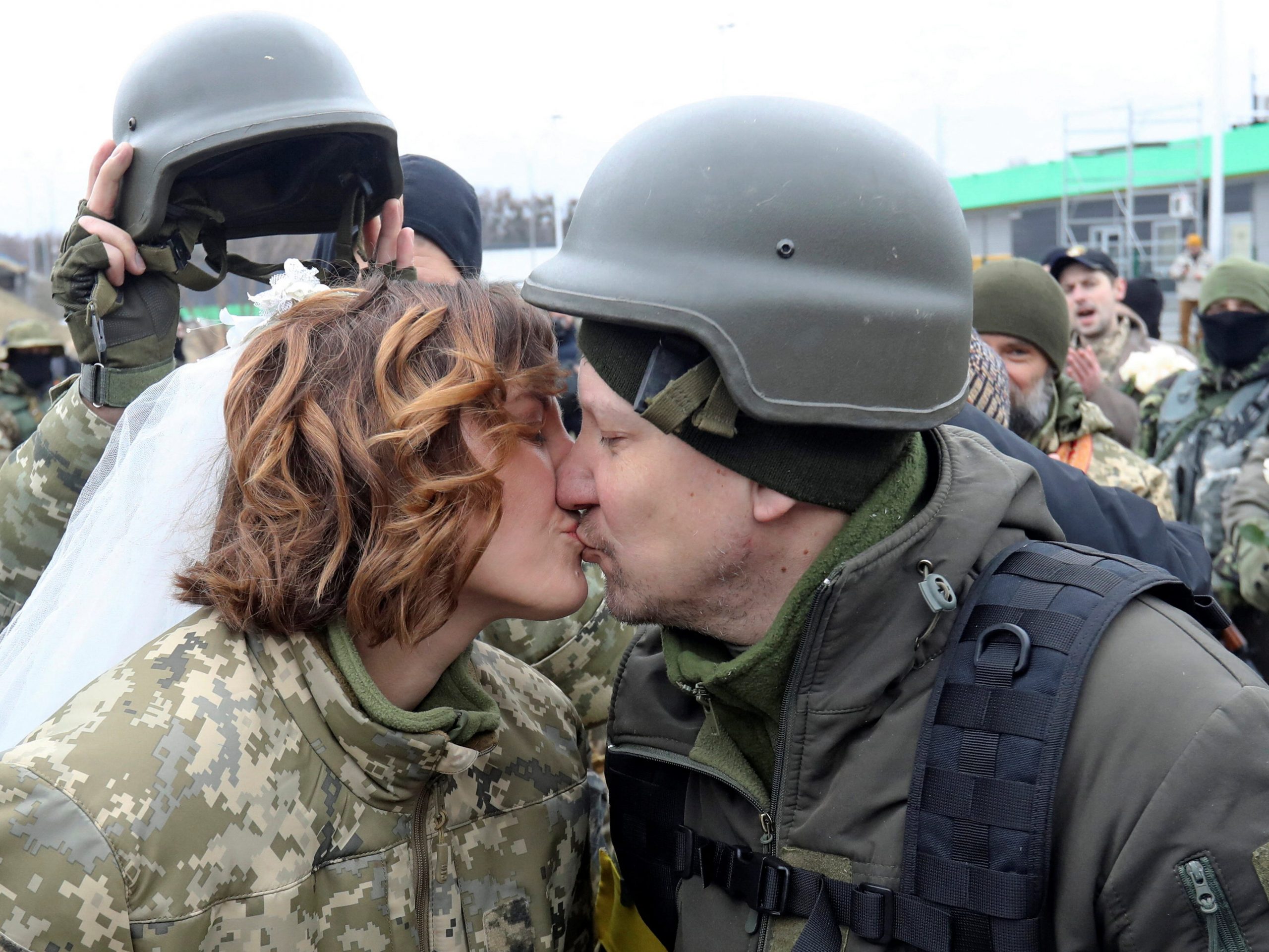 Members of the Ukrainian Territorial Defence Forces got married in Kyiv on Sunday.