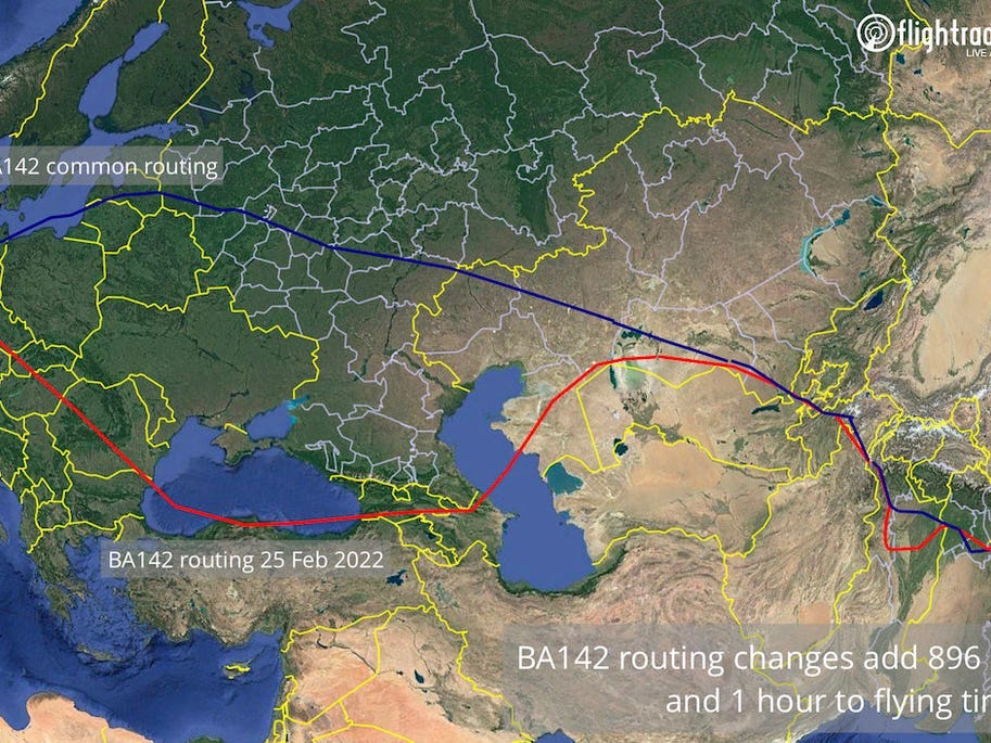 British Airways adjusted flight path between New Delhi and London.