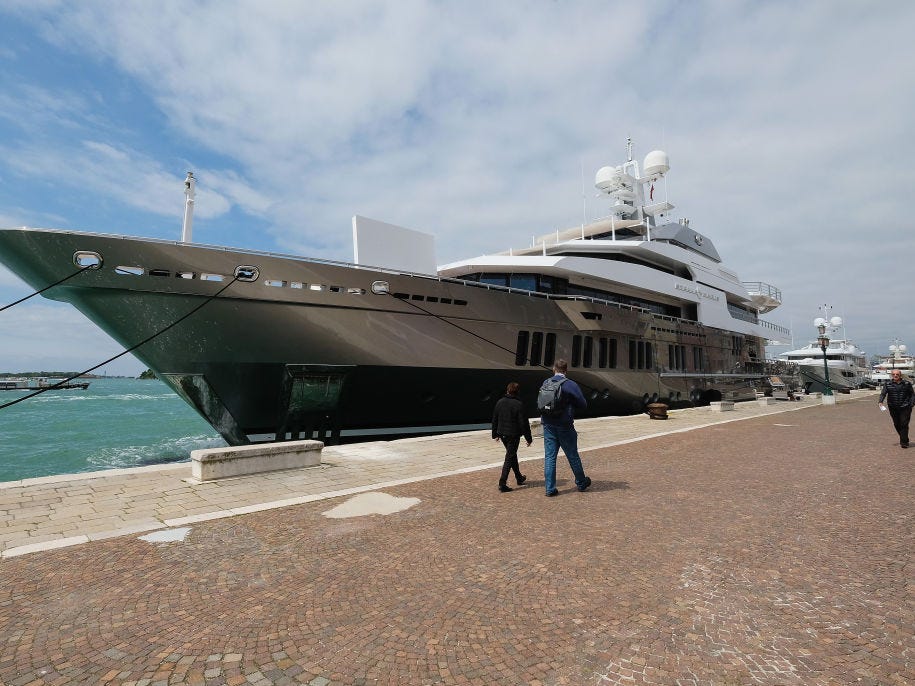 Super yacht Stella Maris moored in Venice for the Arte Biennale 2017 on May 10, 2017 in Venice, Italy.