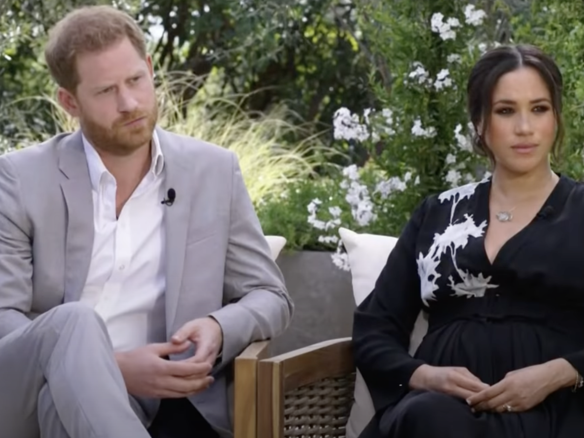 Prince Harry and Meghan Markle during their interview with Oprah Winfrey.