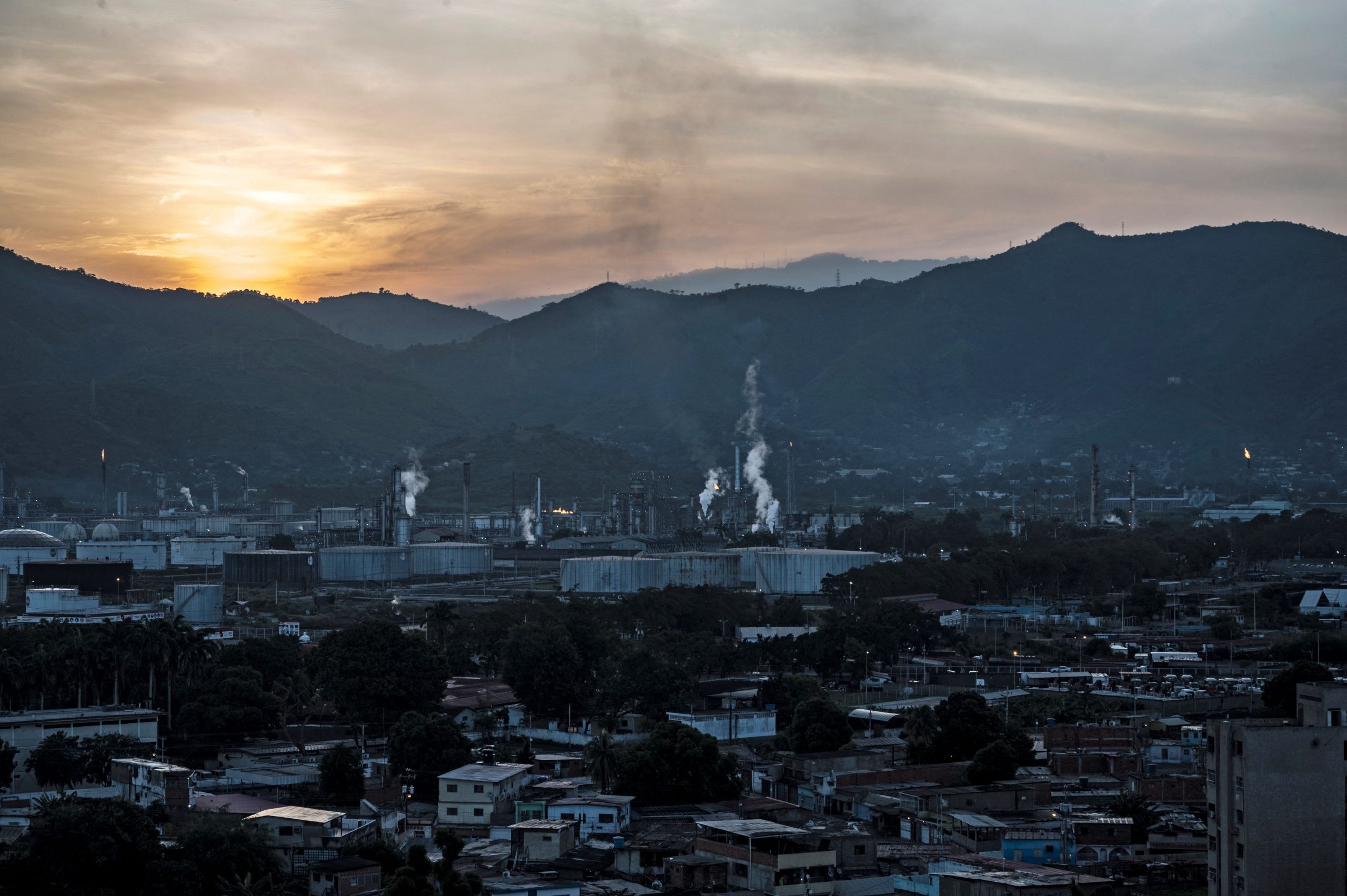 Aerial view of an oil refining plant of state-owned Petroleos de Venezuela (PDVSA) in Puerto La Cruz, Anzoategui state, Venezuela.