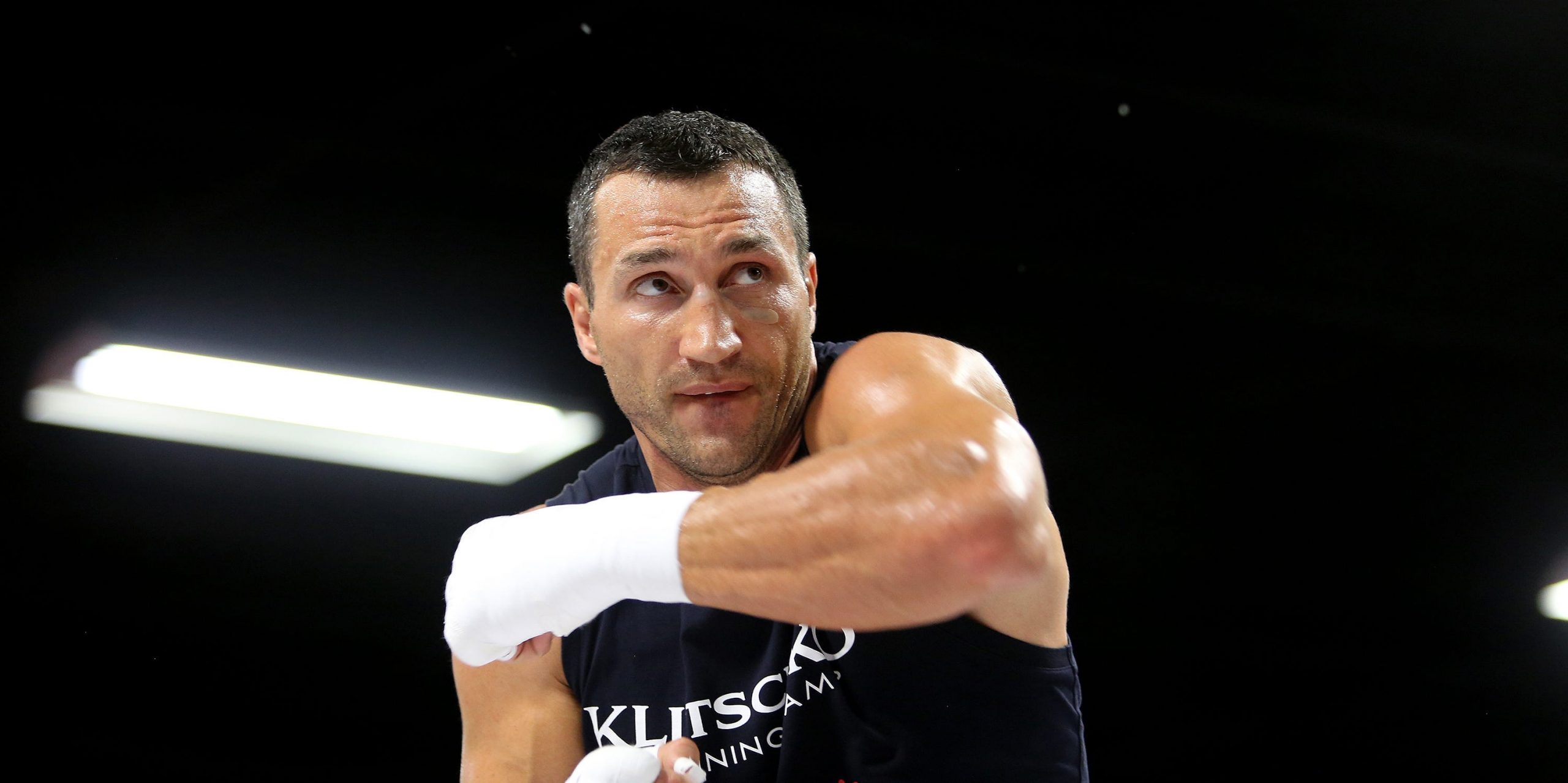 Boxing world champion Wladimir Klitschko works out in a boxing ring on April 7, 2015 in Hollywood, Florida.