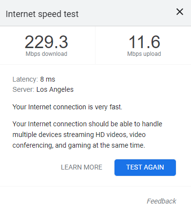 Speed test in Chrome
