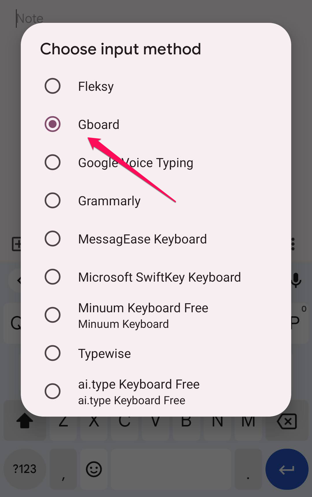 Selecting a keyboard on Android