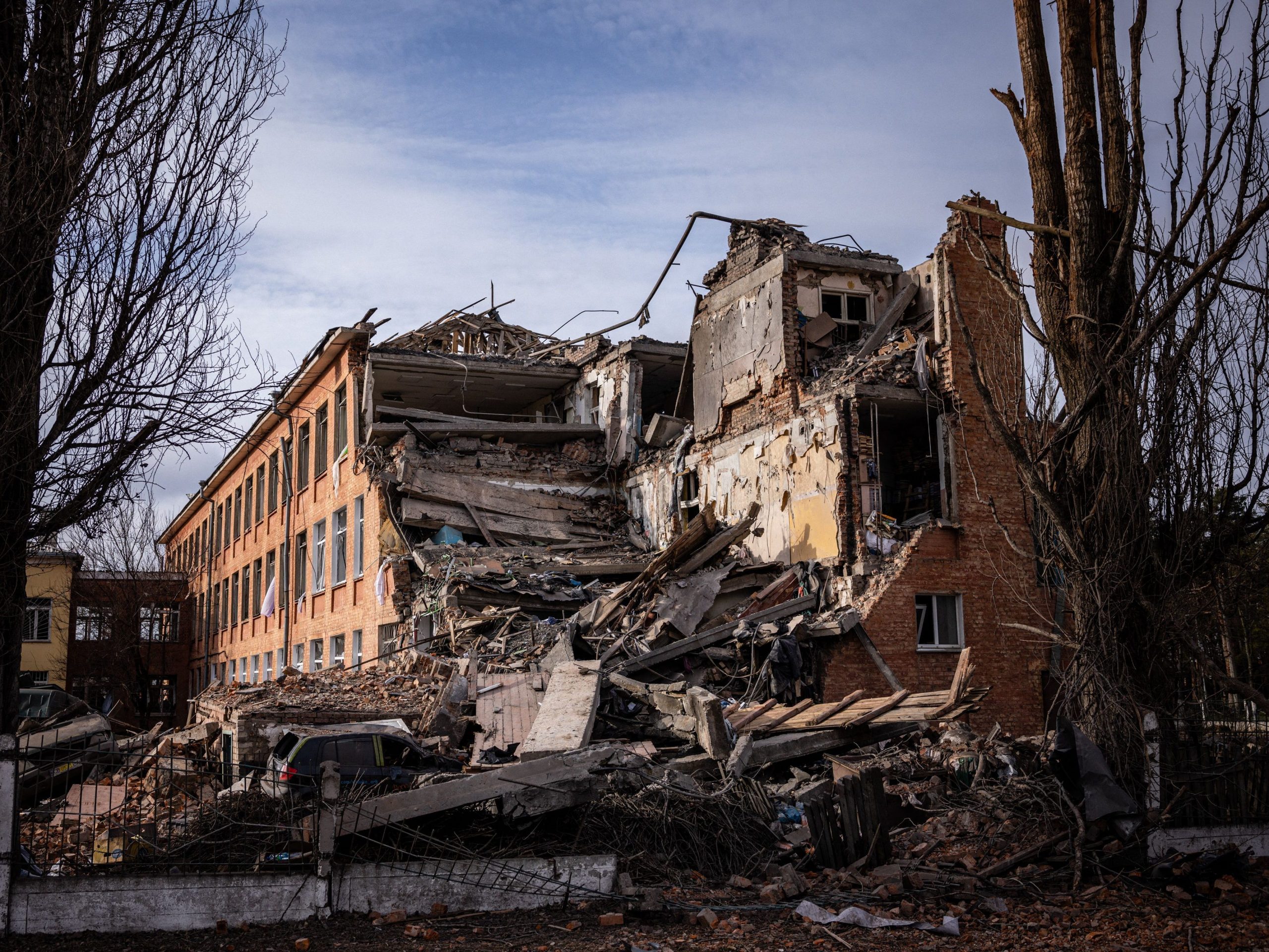 A school building damaged in the northern Ukrainian city of Chernihiv on March 4, 2022.