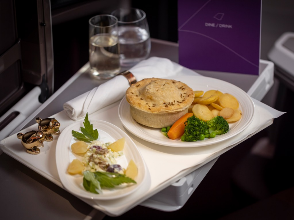 Virgin Atlantic first class food. The airline serves a three-course meal.