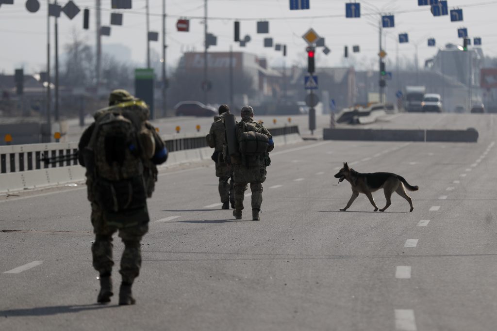 Het Oekraïense leger in de buitenwijken van Kiev