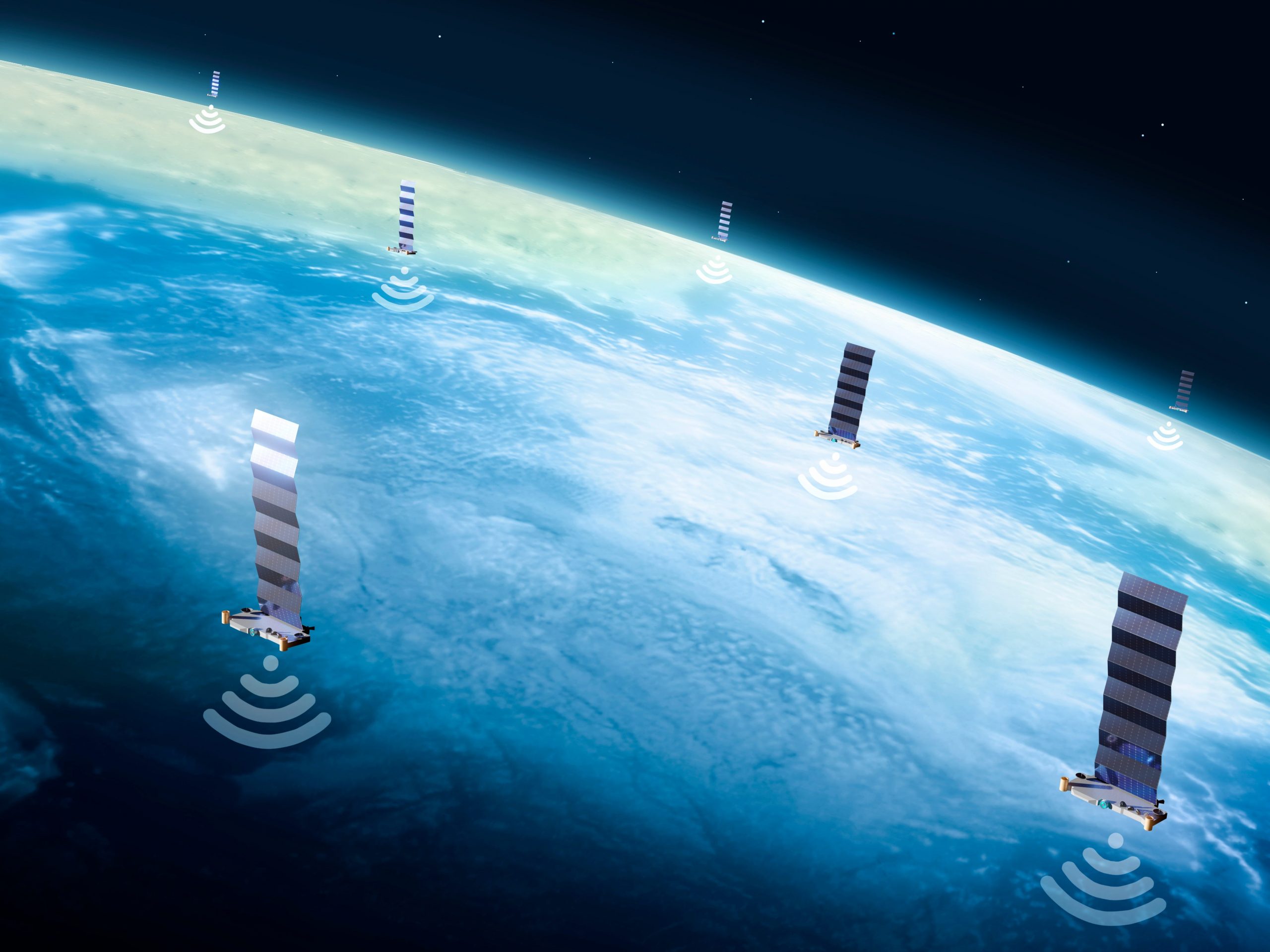 Illustratie van SpaceX' Starlink-netwerk van satellieten