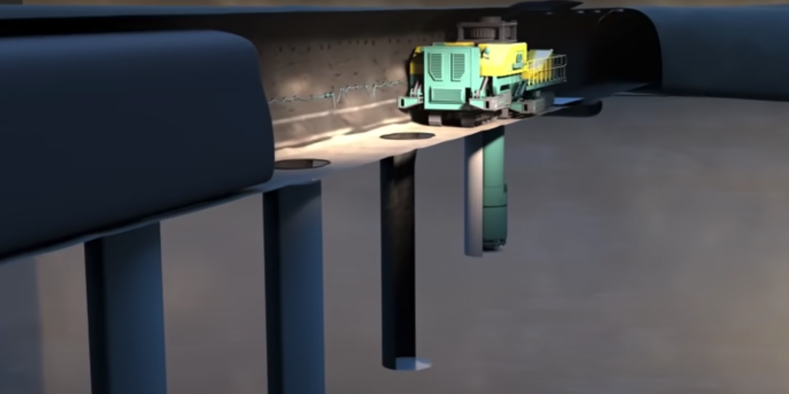 A still from the video shows an animation of a  machine drilling a hole in the disposal tunnel.