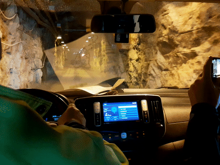 A gif shows the entrance of the tunnels as seen from the inside of the van in Onkalo.