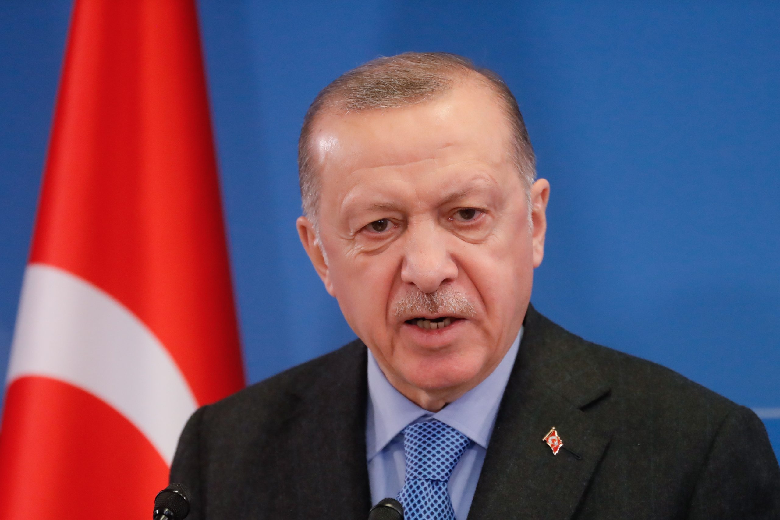 De Turkse president Recep Erdogan tijdens een NAVO-bijeenkomst in Brussel in maart 2022. Foto: EPA/STEPHANIE LECOCQ