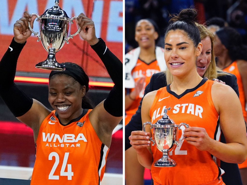 Kelsey Plum accepted a comically tiny WNBA AllStar MVP trophy, and