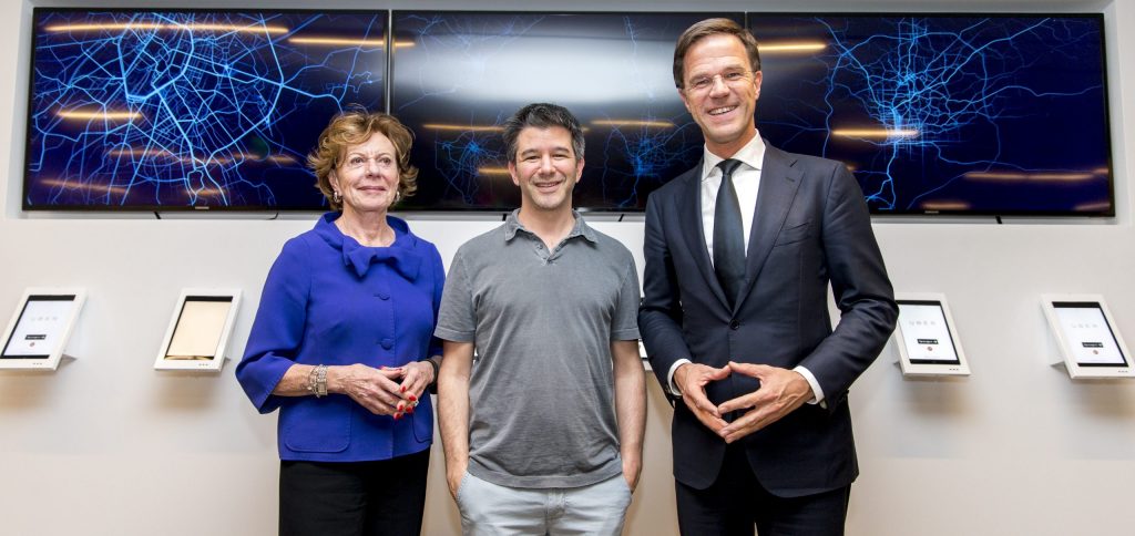 Neelie Kroes, Uber CEO Travis Kalanick en Premier Mark Rutte