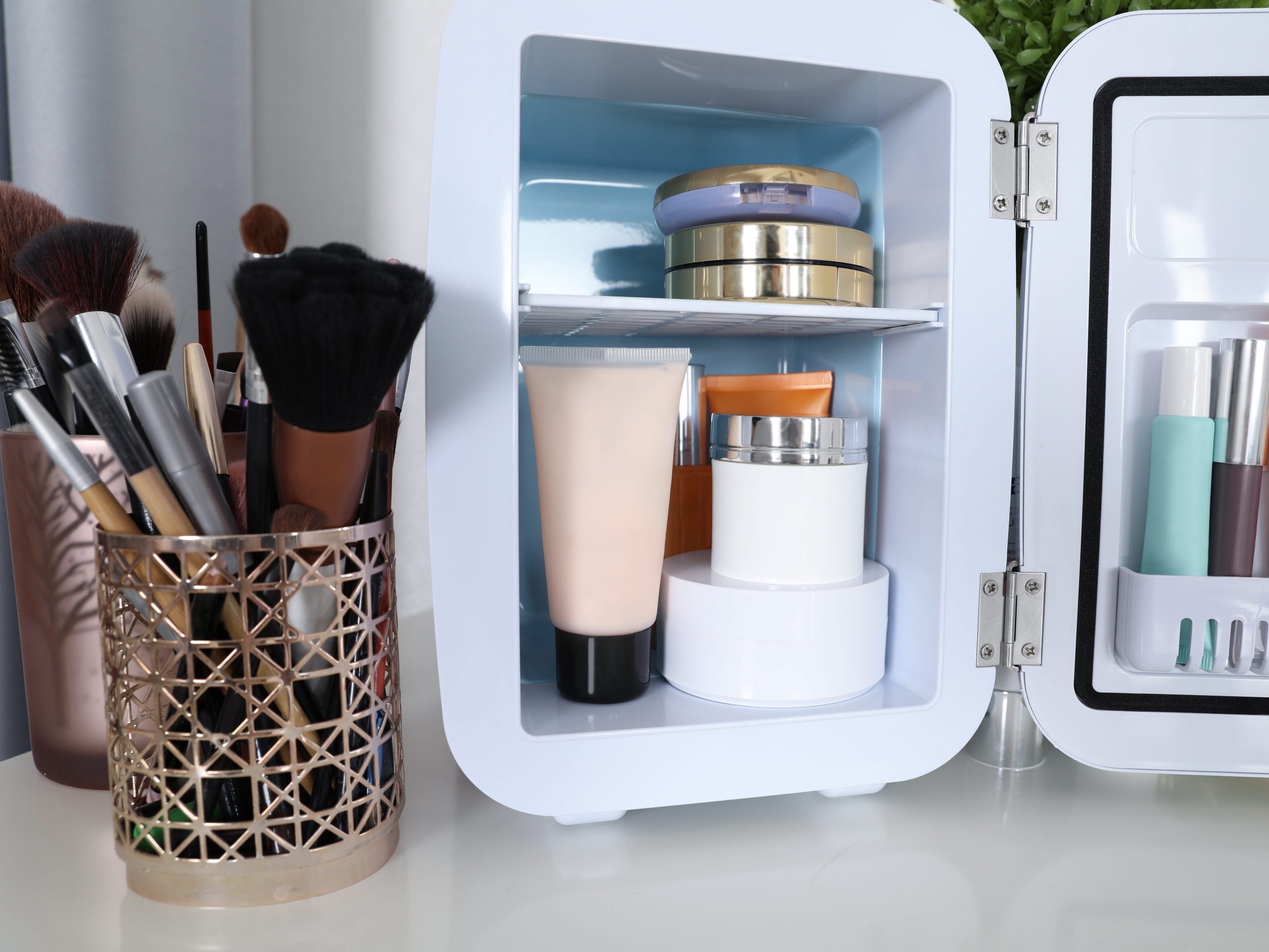 cosmetics in a mini fridge