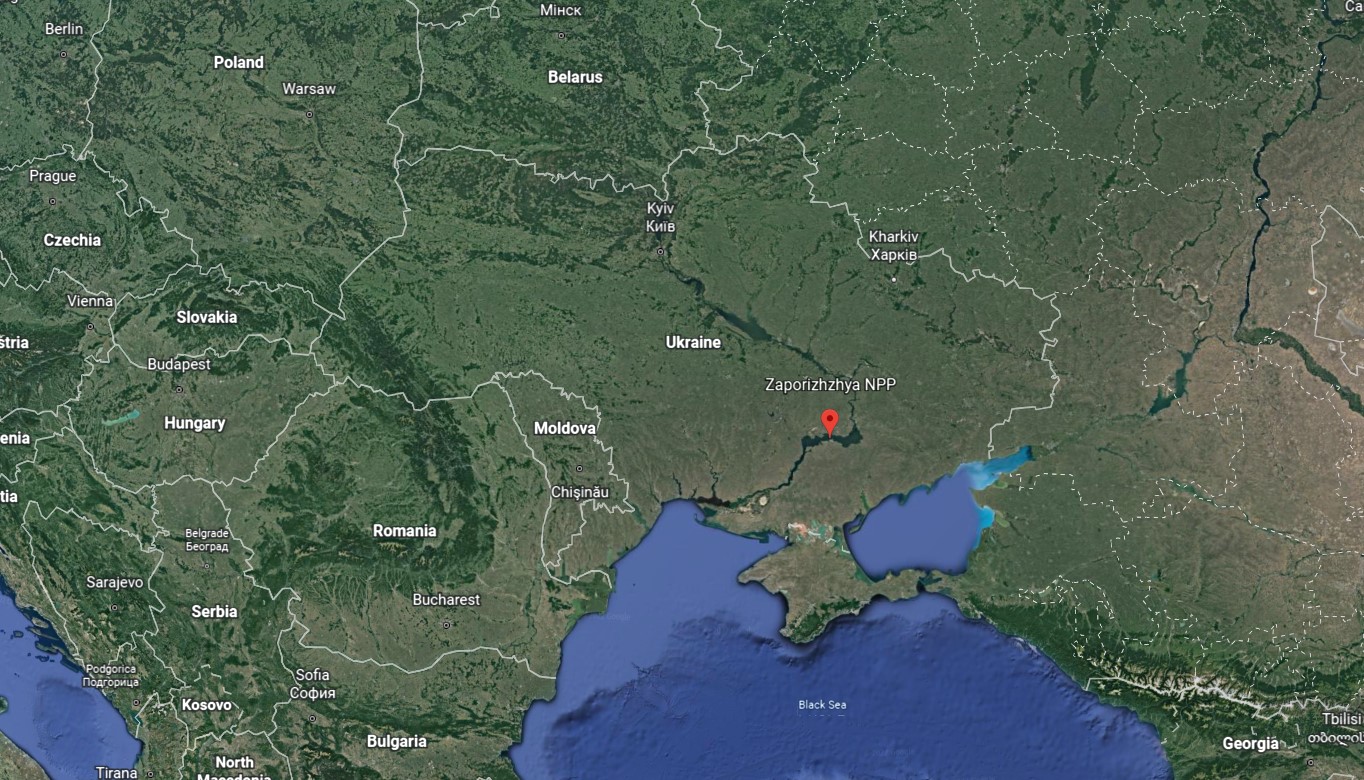 De locatie van de kerncentrale bij Zaporizja.