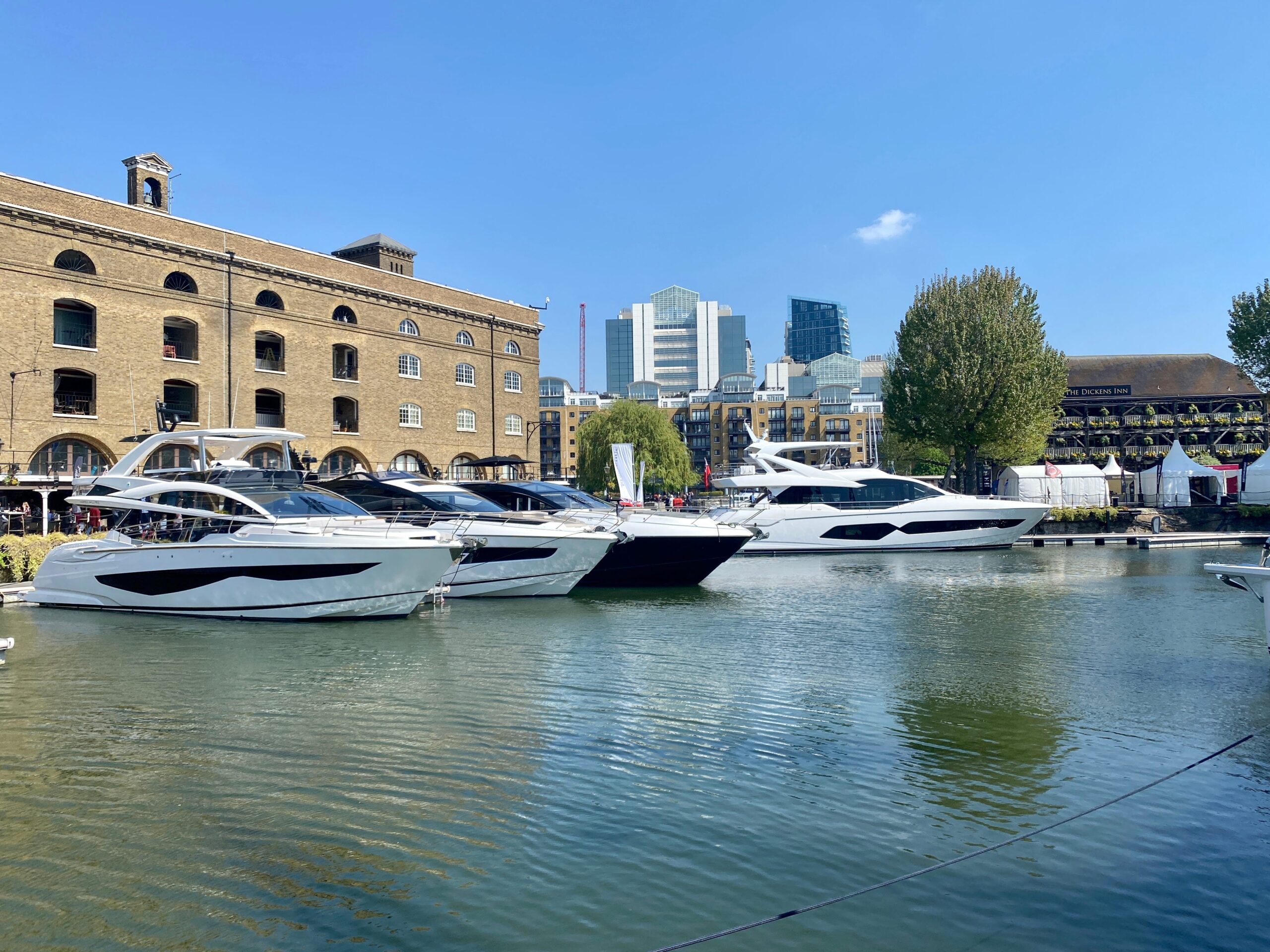 The yachts were lined up at St. Katharine&#39;s Dock, London.