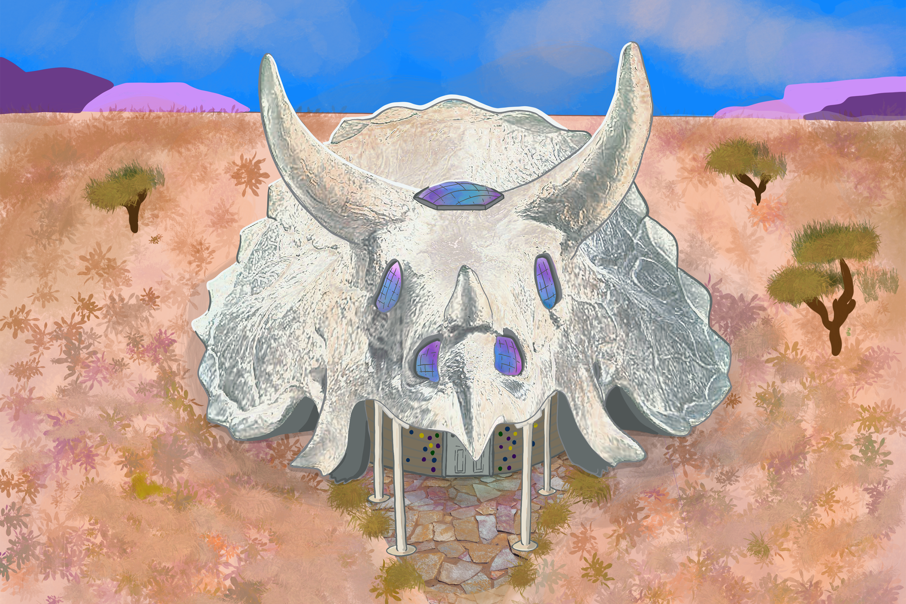 Adobe Fossilized Dinosaur Skull in Desert created by Haylee M. for Airbnb OMG! Fund