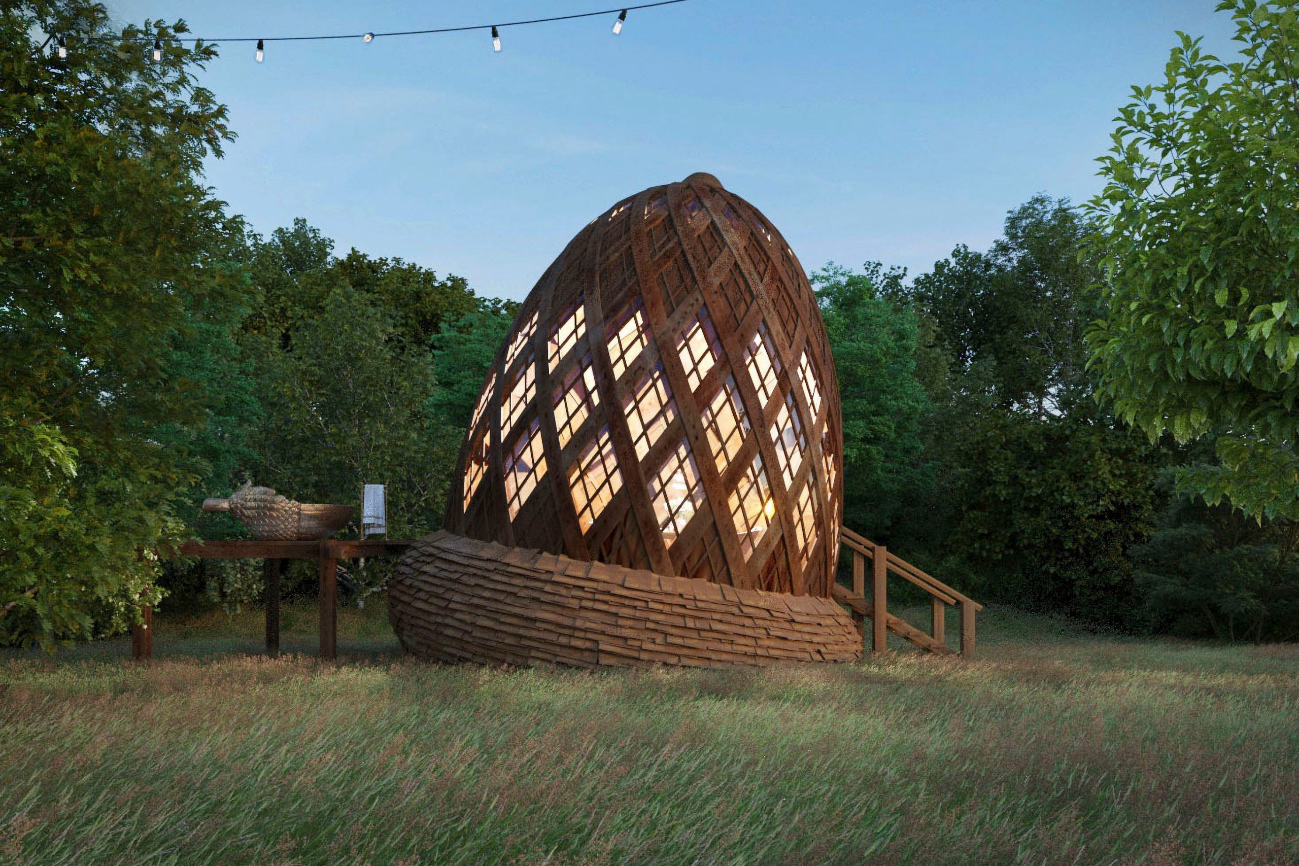 Acorn Library With Outdoor Acorn Bath created by Peter C. for Airbnb OMG! Fund