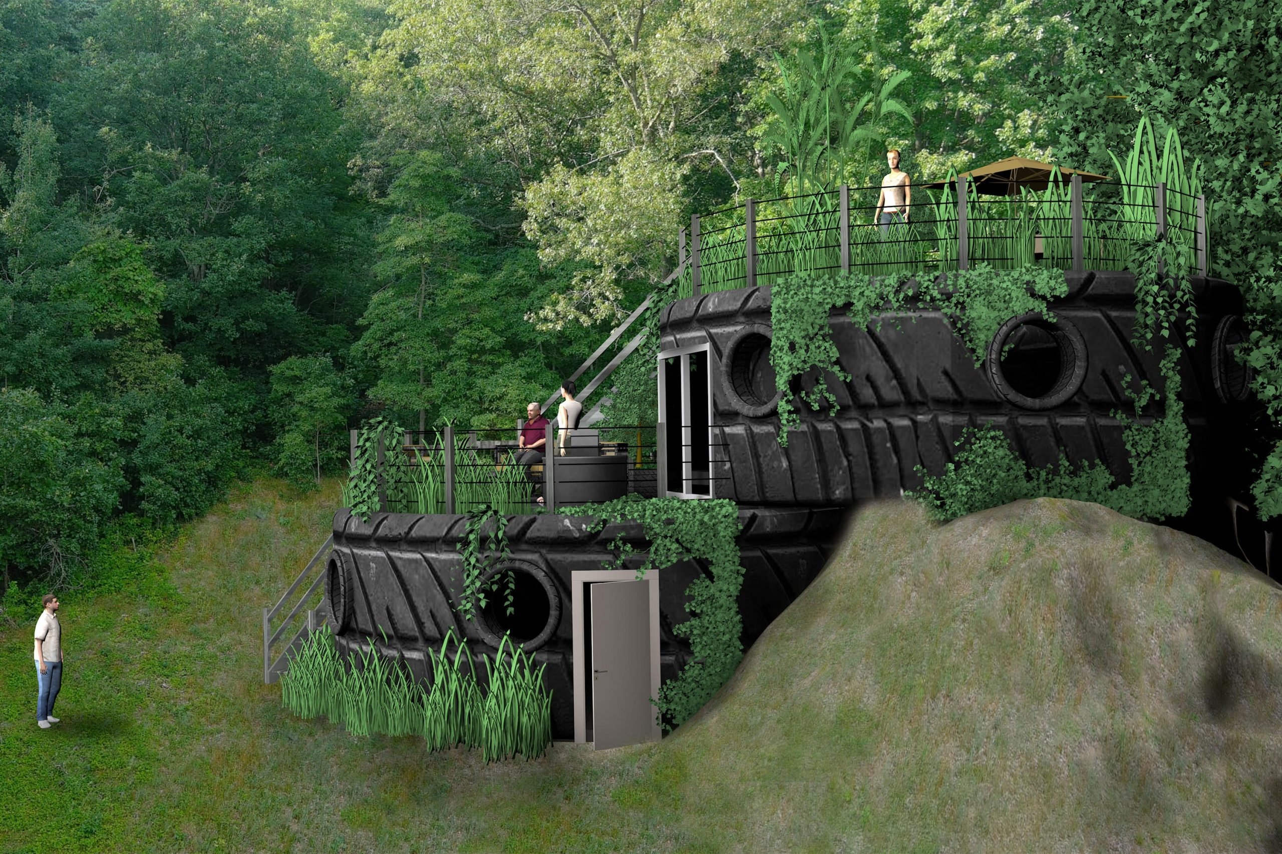 Tire-Shaped House Made of Junkyard Tires by Kim S. for Airbnb OMG! Fund
