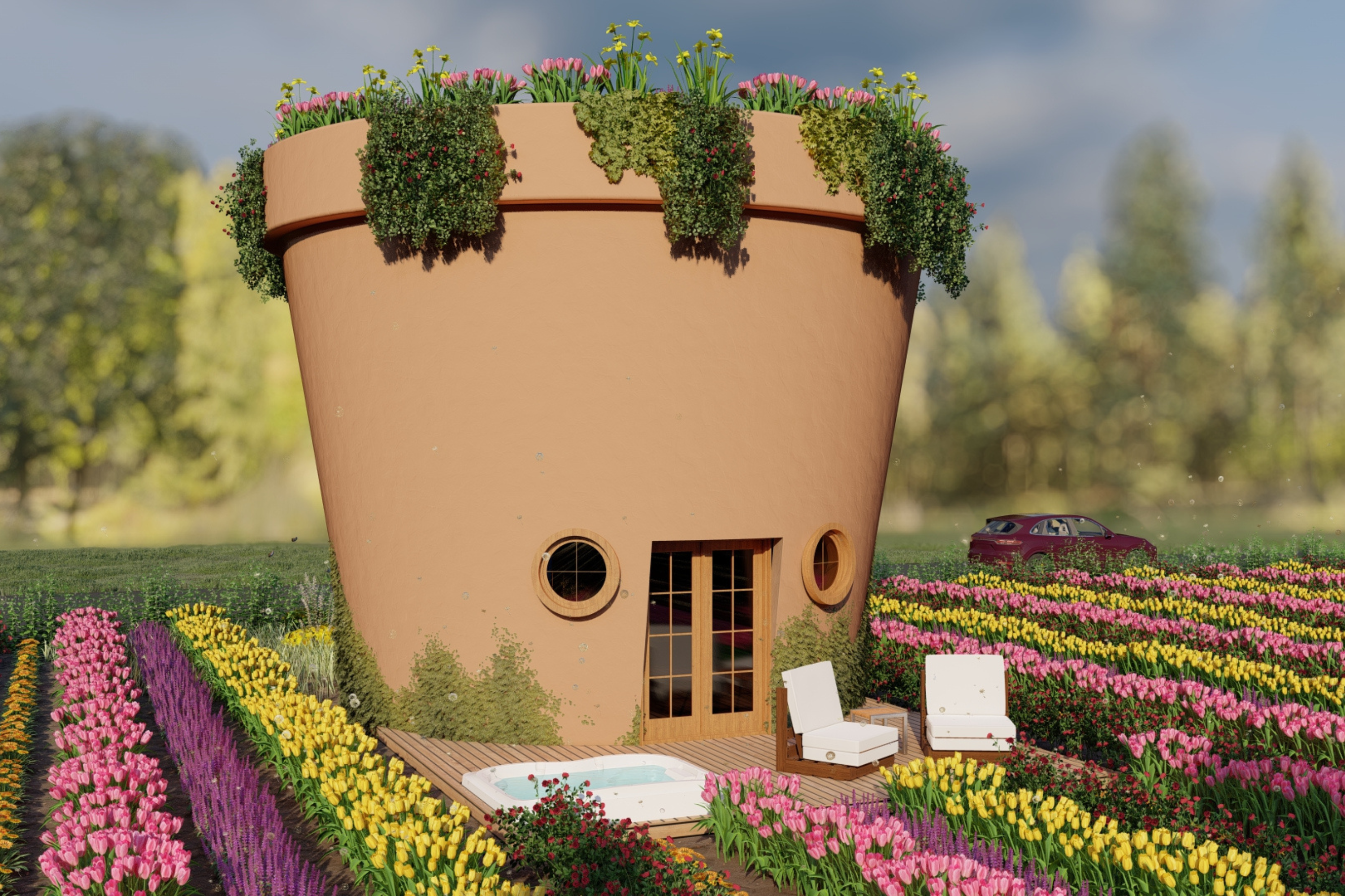 Giant Flower Pot on a Farm in Small Town Idaho by Whitney H. for Airbnb OMG! Fund