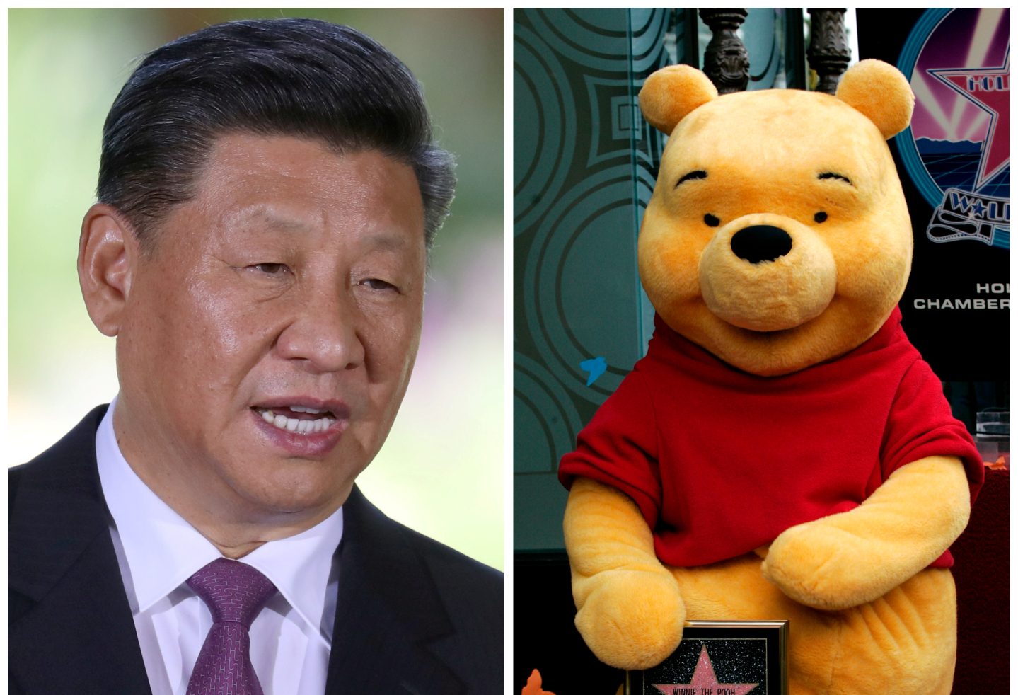 De Chinese president Xi Jinping (links) en Winnie de Poeh. 
