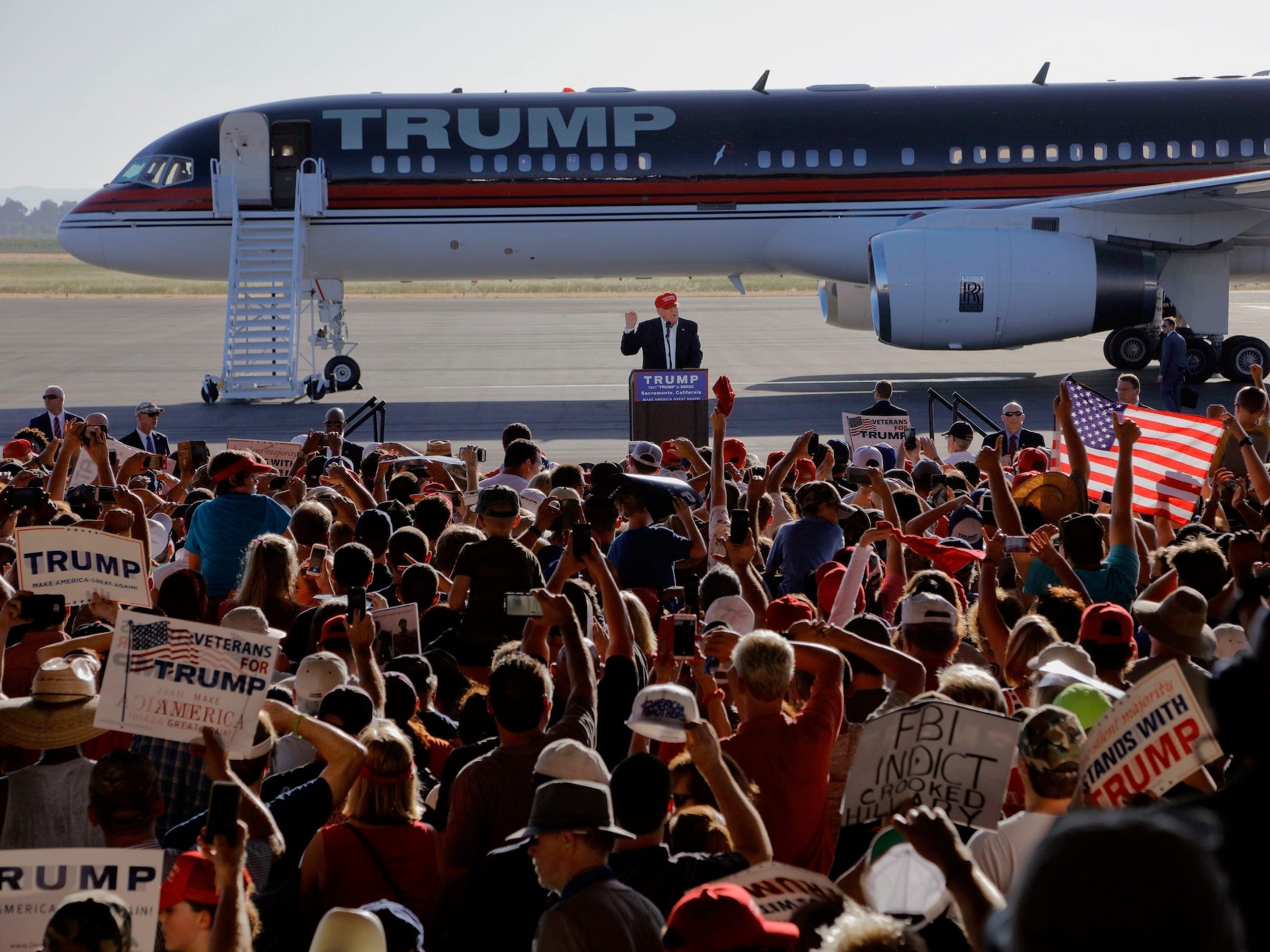 Trump at a rally with the 757 in the back.