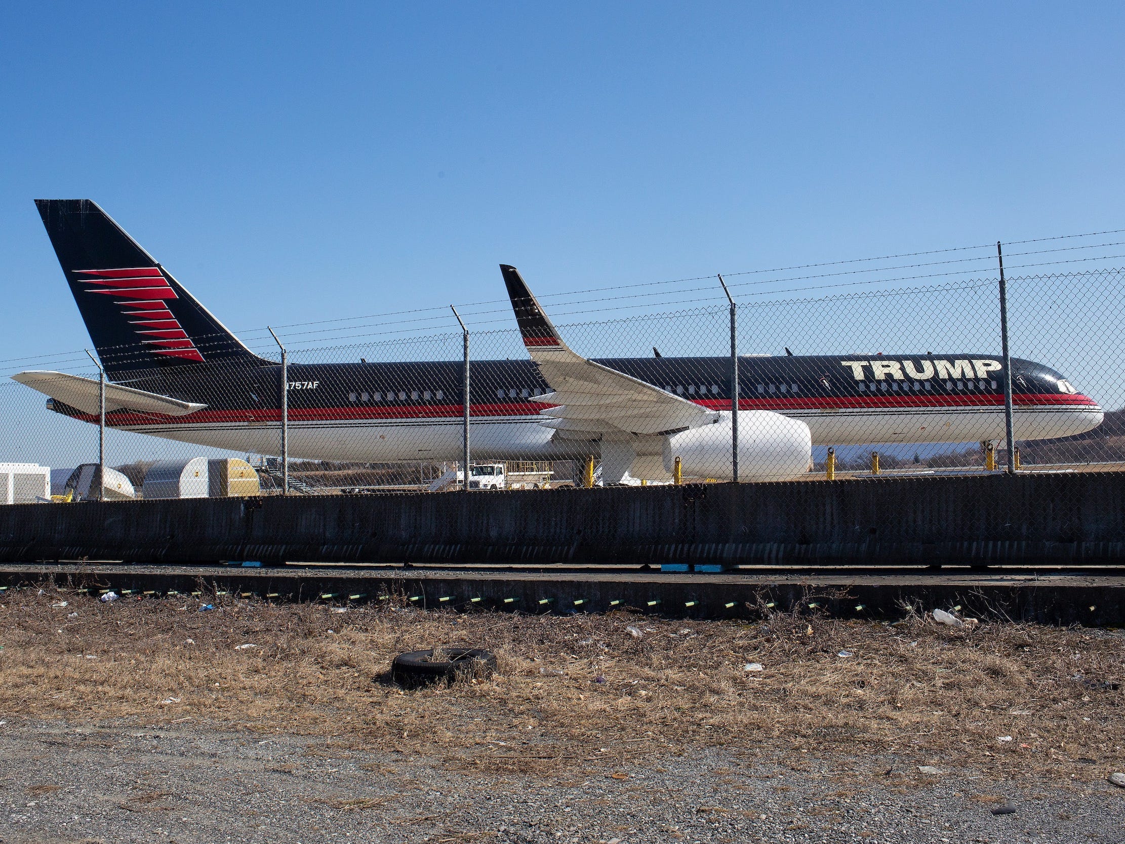 Trump's 757 parked at Stewart International Airport in New York.