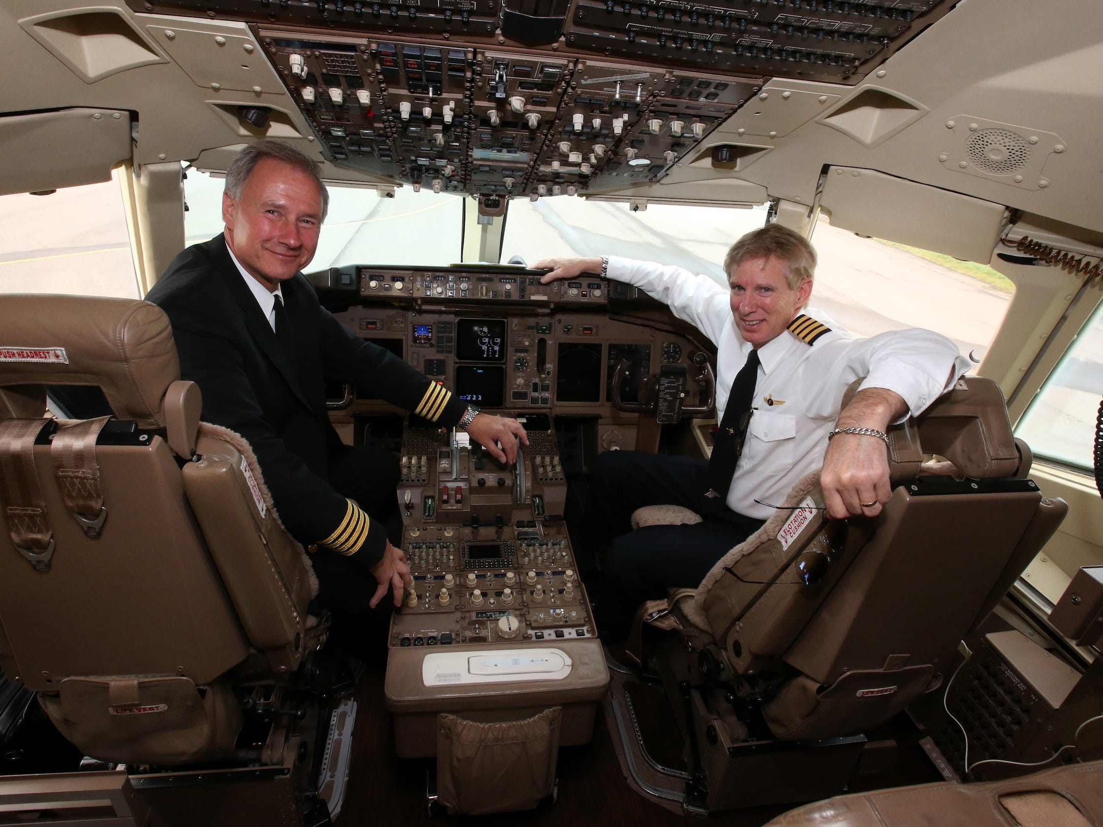 Trump's personal pilots in the 757 cockpit.