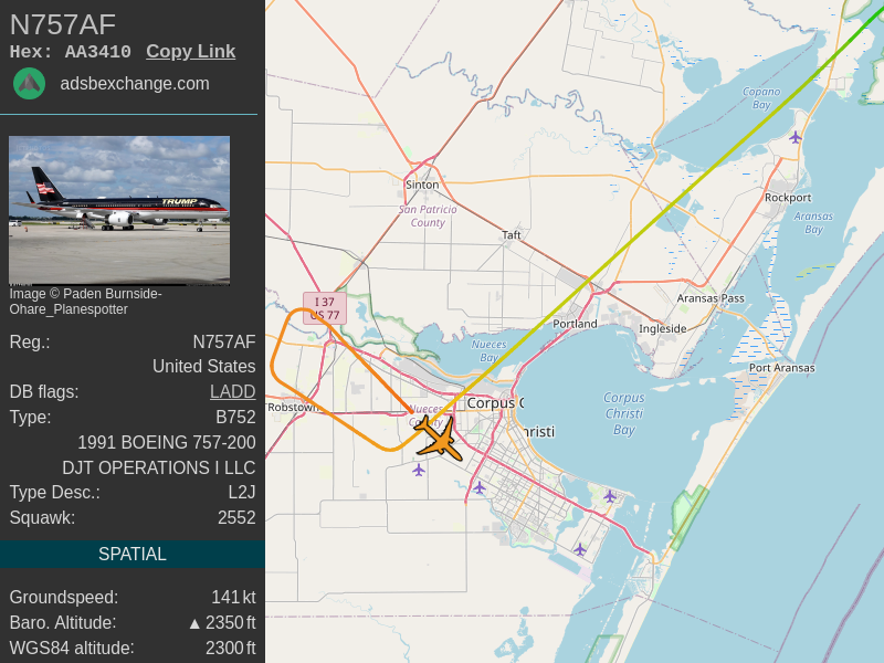 Trump's 757 flight to Texas on October 22.