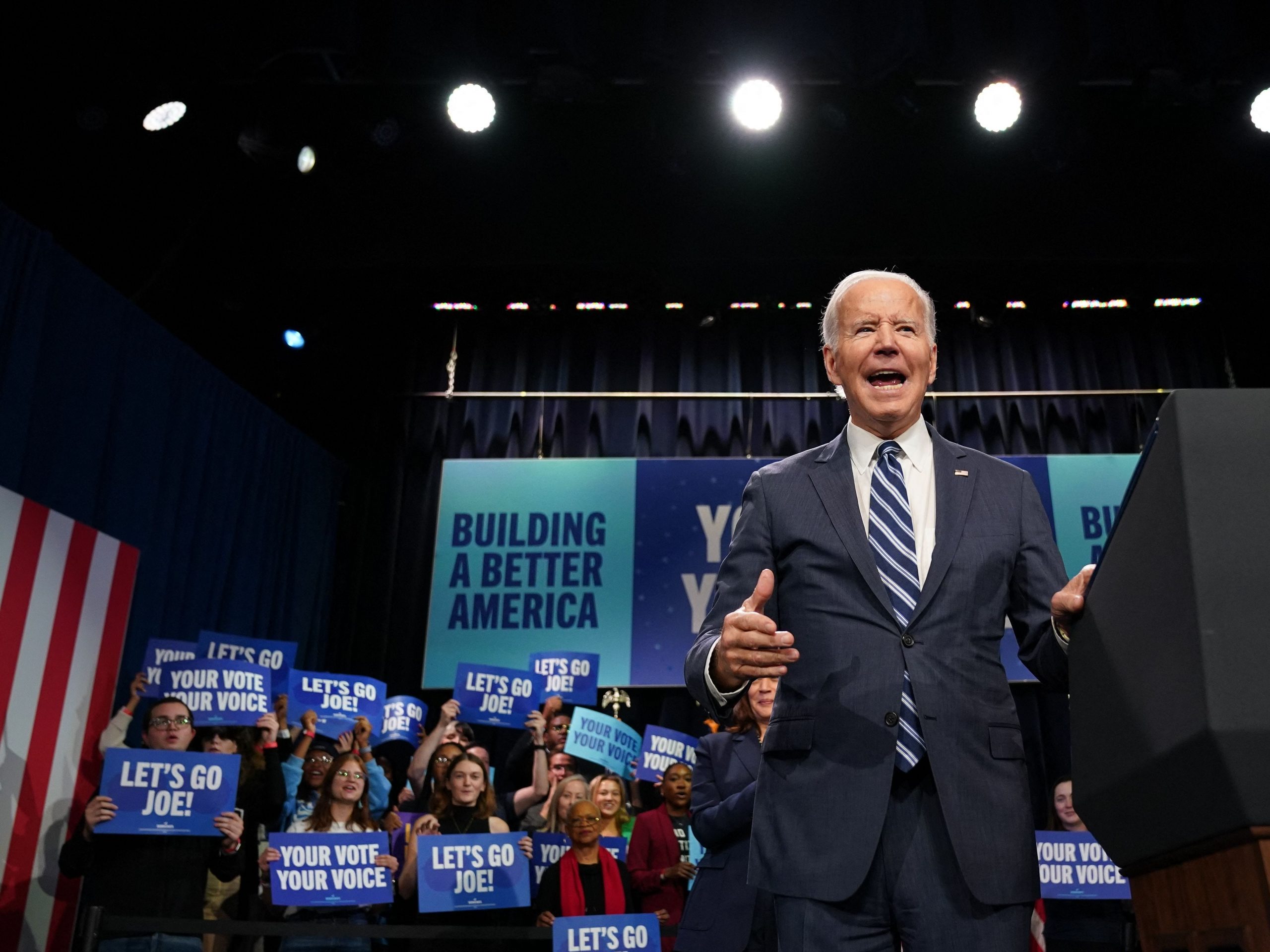 US President Joe Biden speaks at an event hosted by the Democratic National Committee to thank campaign workers, at Howard Theatre in Washington, DC, November 10, 2022. (Photo by Mandel NGAN / AFP) (Photo by MANDEL NGAN/AFP via Getty Images)