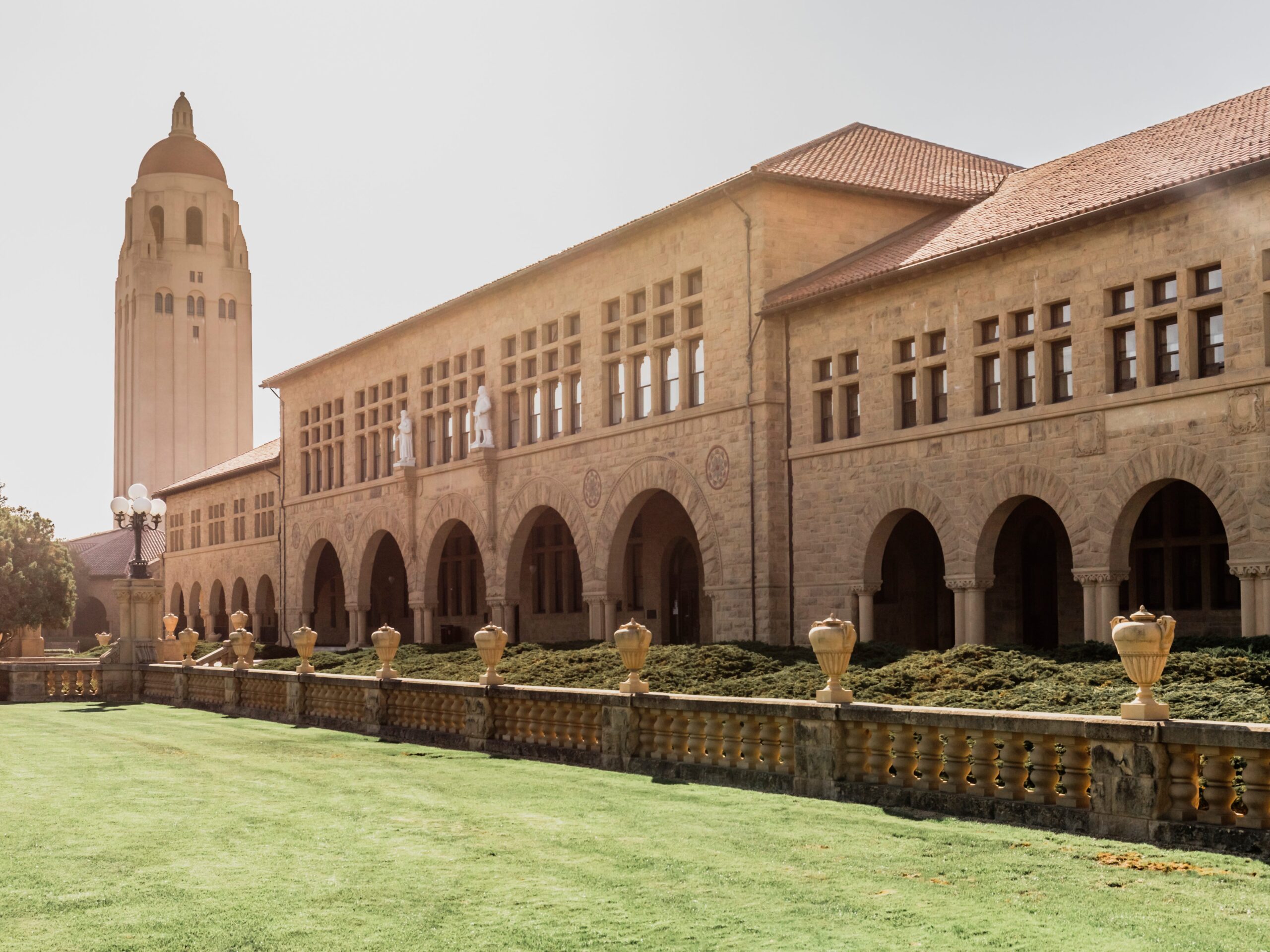 A general view of the buildings of the Main Quadrangle and Hoover Tower on the campus of Stanford University in October 2021.