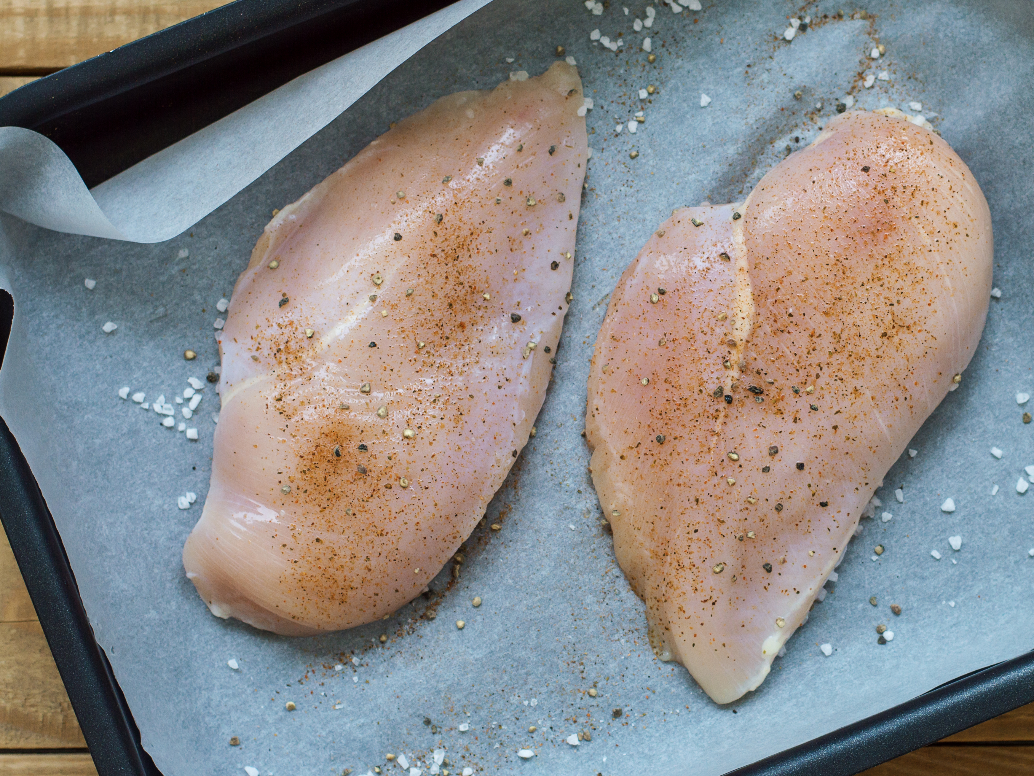 salt pepper raw chicken cutlets breast cooking
