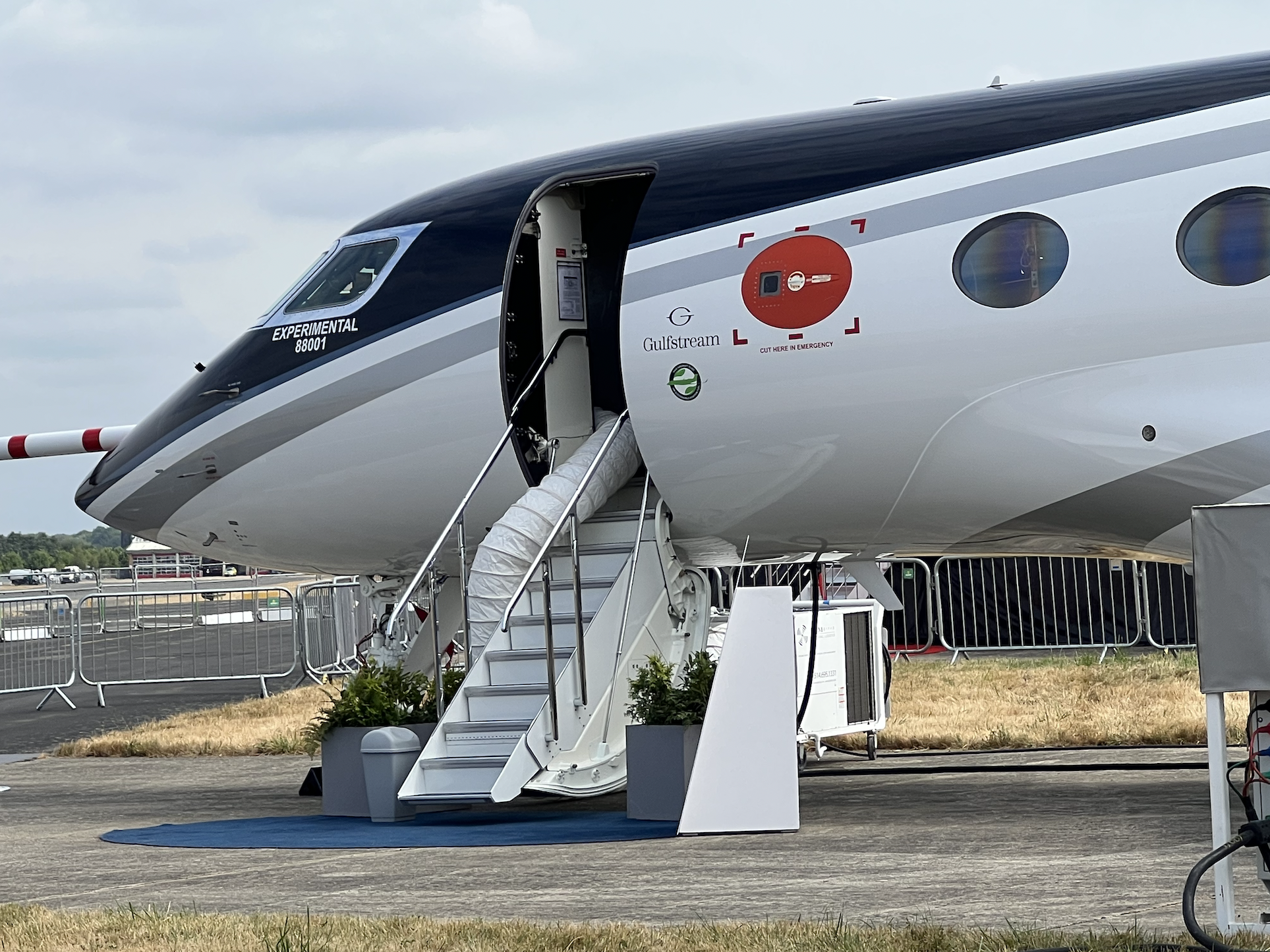 The Gulfstream G800 test plane at the Farnborough Air Show in July 2022.