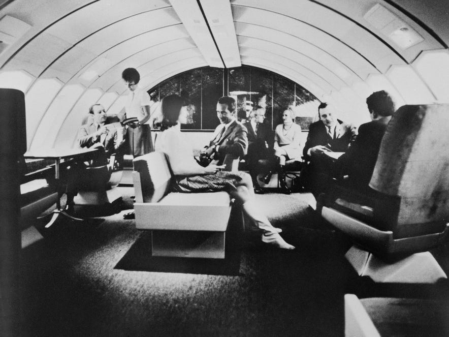 Inside the Pan Am 747 lounge.