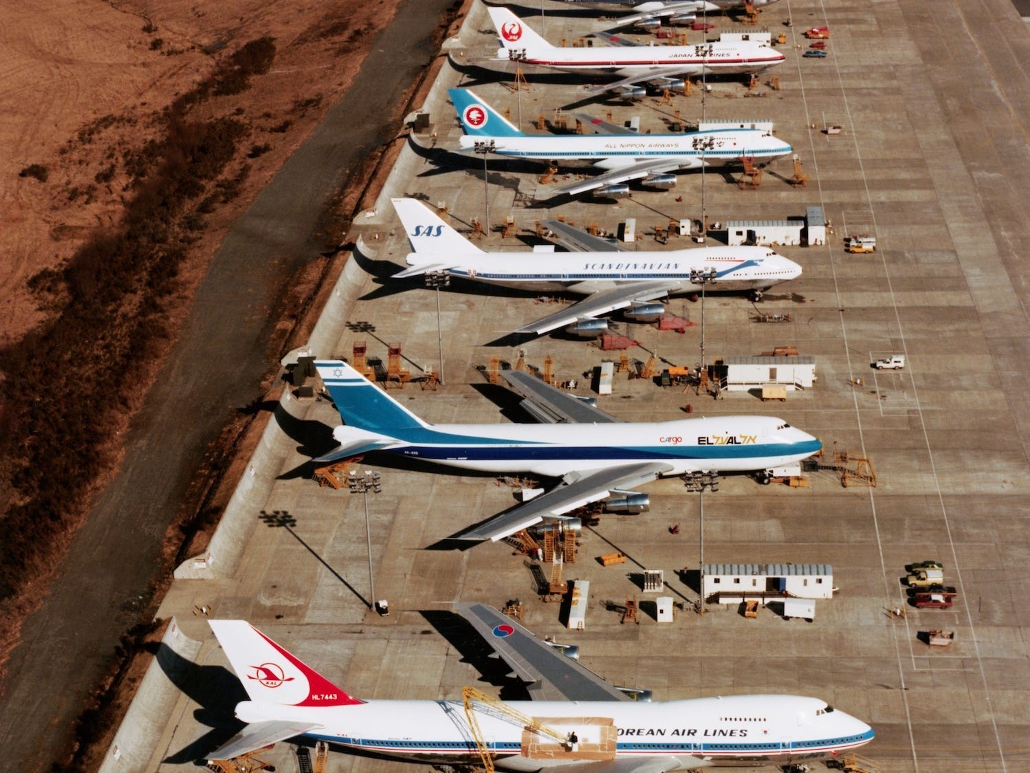 Lineup of Boeing 747s.