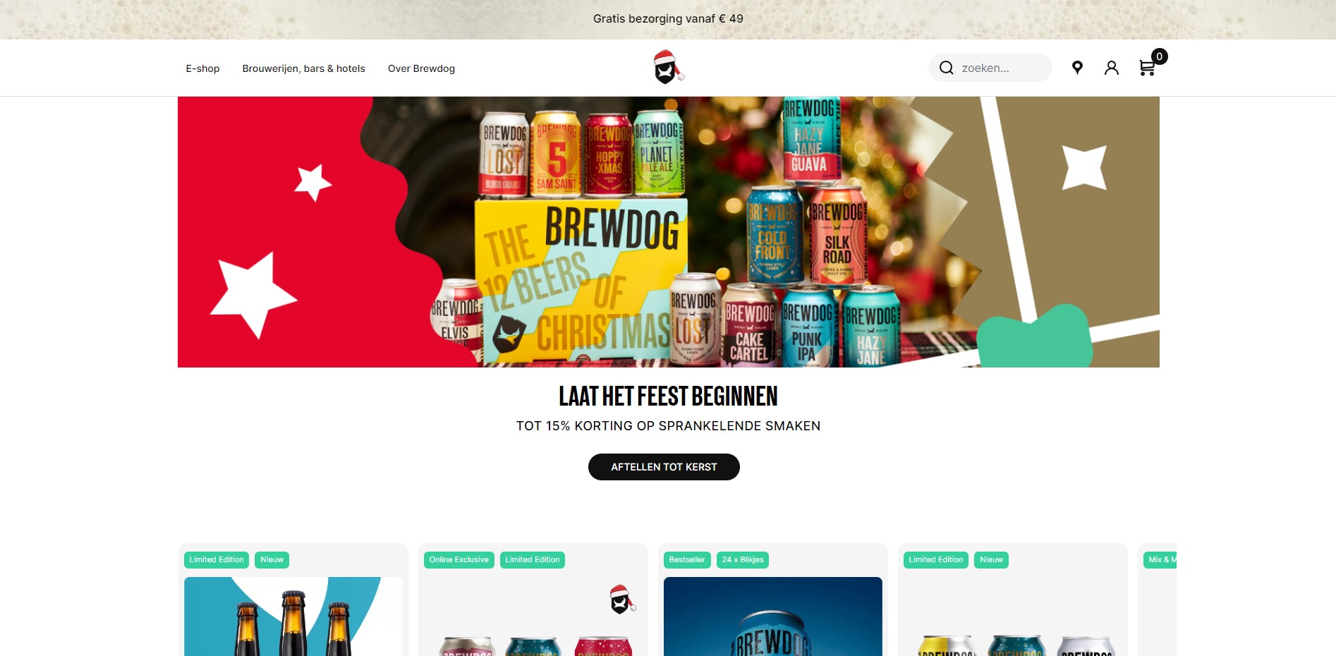 De Nederlandse website van Brewdog. Het bedrijf verloor onlangs zijn B Corp-status.