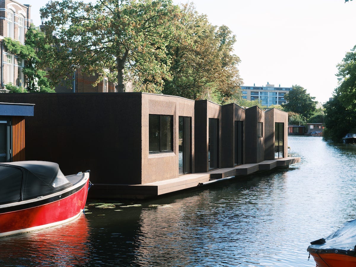 The exterior of The Float, a floating house designed by a Netherlands-based firm Studio RAP.