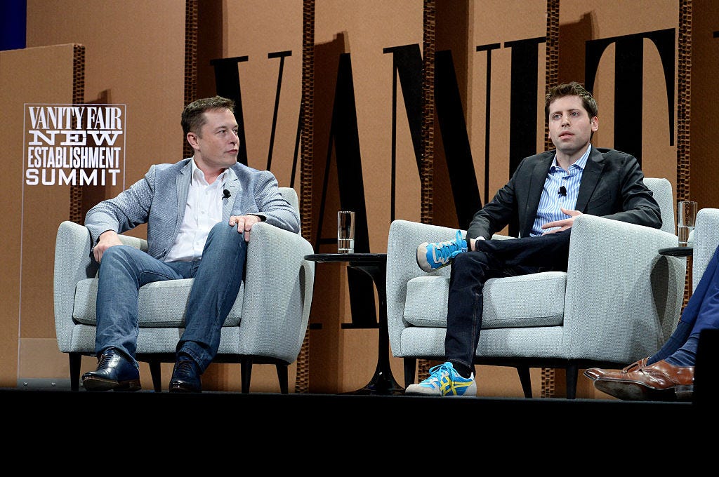 L-R) Tesla Motors CEO and Product Architect Elon Musk and Y Combinator President Sam Altman speak onstage during &#34;What Will They Think of Next? Talking About Innovation&#34; at the Vanity Fair New Establishment Summit at Yerba Buena Center for the Arts on October 6, 2015 in San Francisco, California.